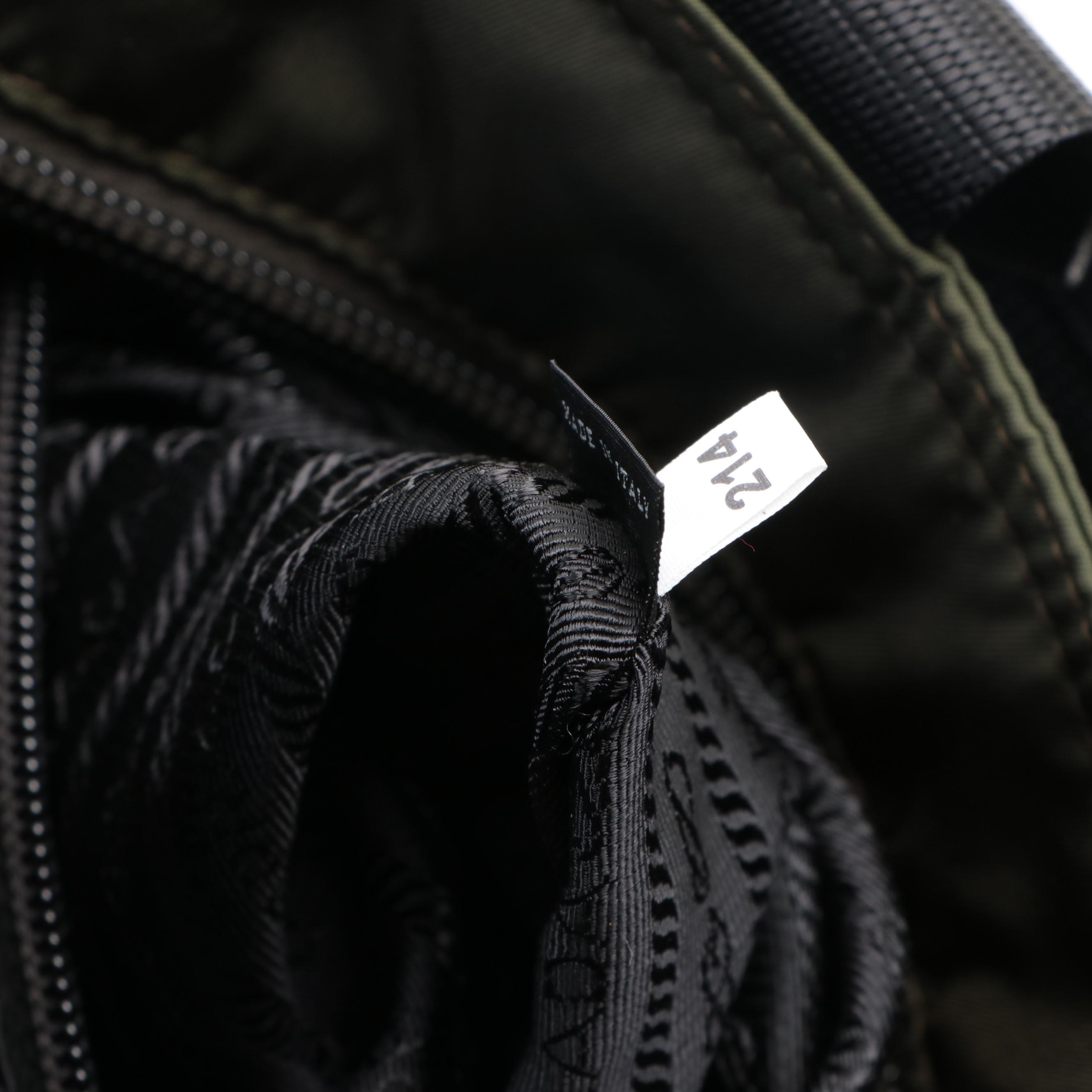 Prada Tote with Detachable Strap in Green Nylon Twill and Black Leather