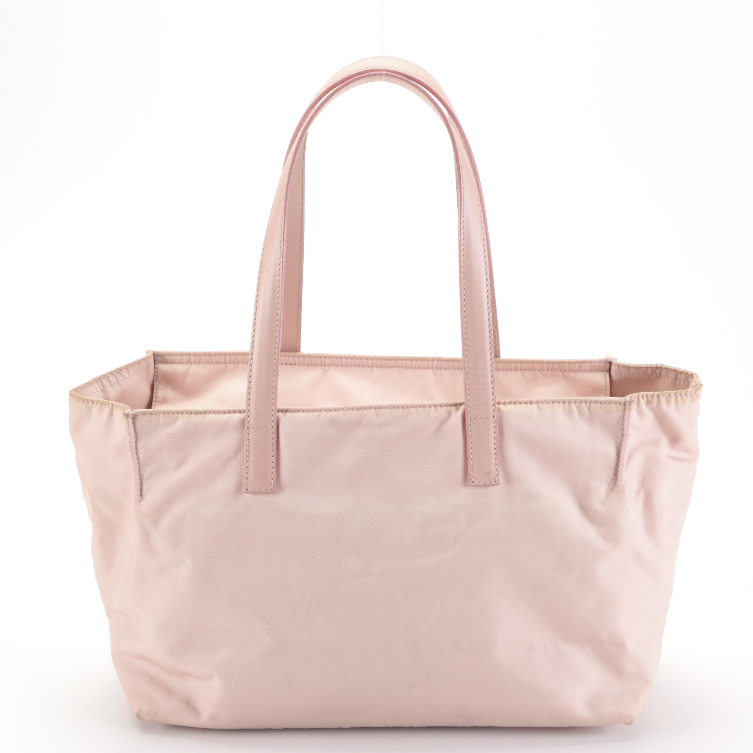 Prada Small Shoulder Tote in Pink Tessuto Nylon and Saffiano Leather Trim