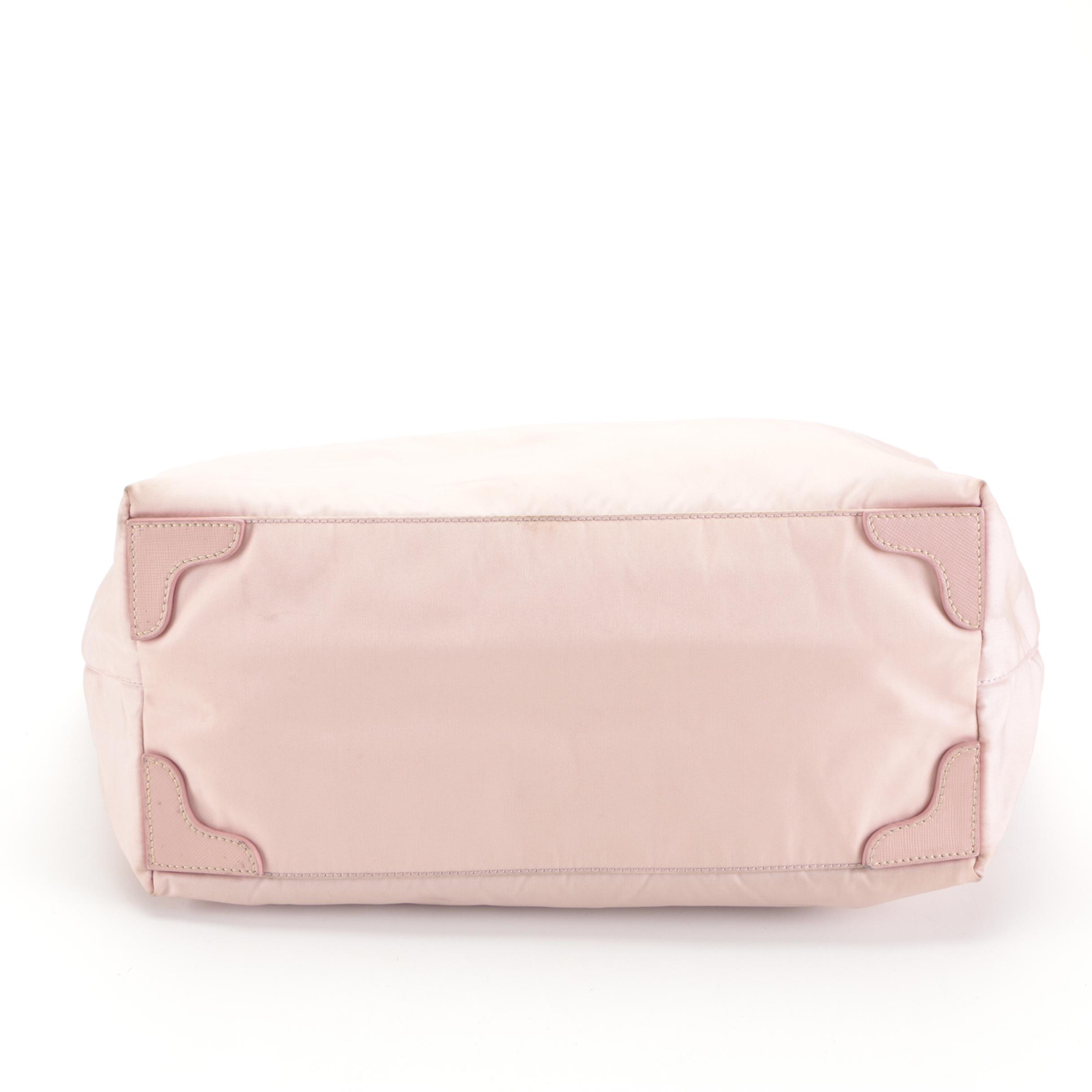 Prada Small Shoulder Tote in Pink Tessuto Nylon and Saffiano Leather Trim