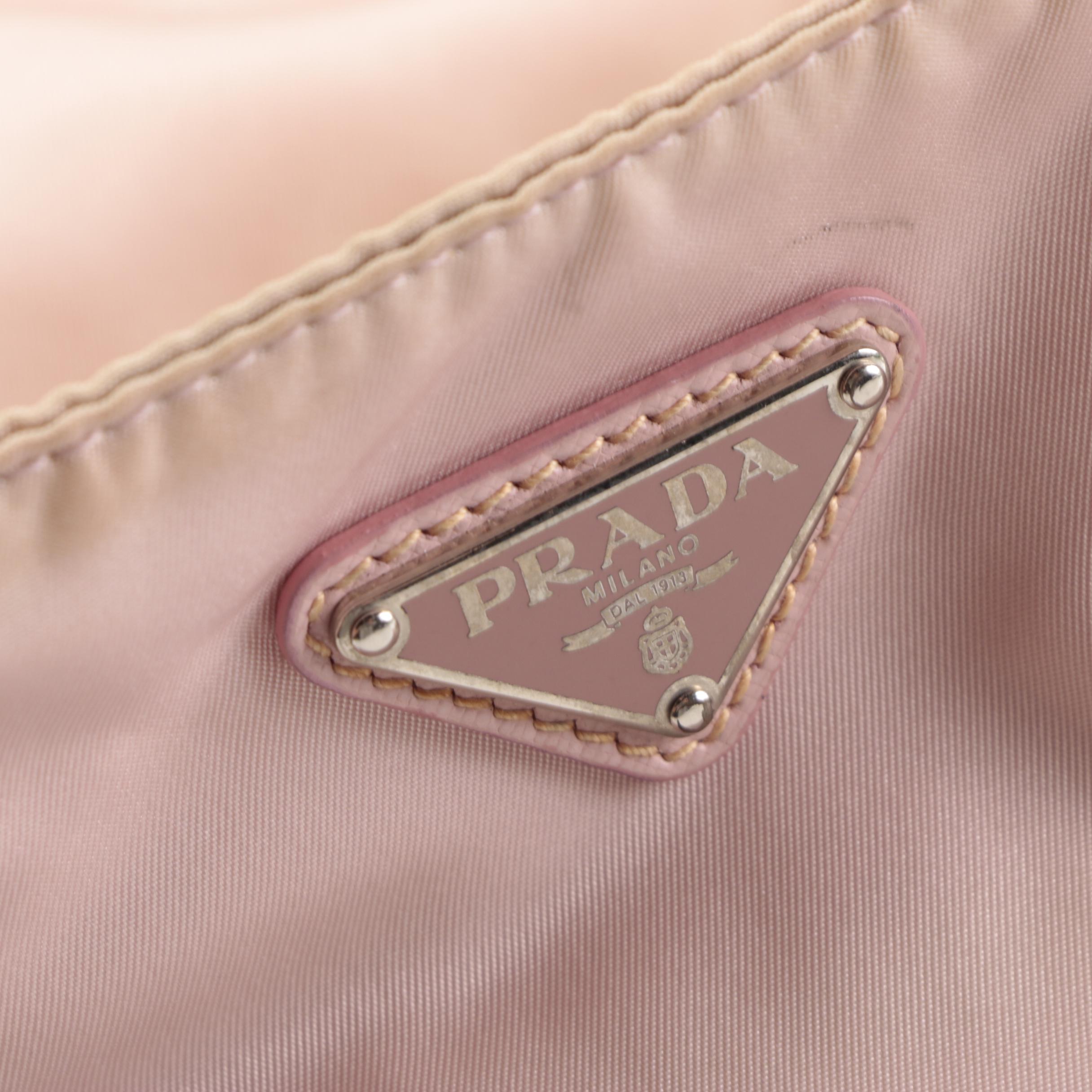Prada Small Shoulder Tote in Pink Tessuto Nylon and Saffiano Leather Trim