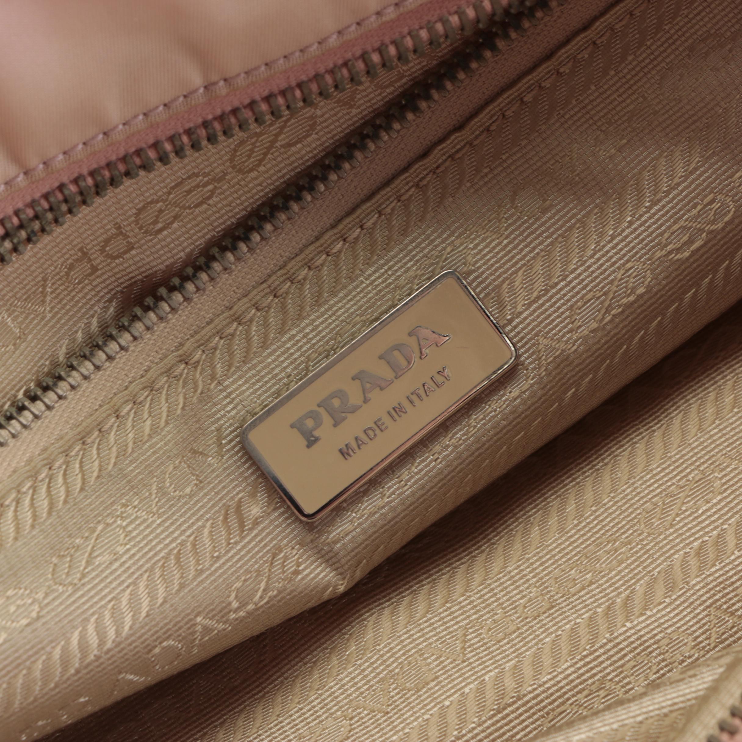 Prada Small Shoulder Tote in Pink Tessuto Nylon and Saffiano Leather Trim