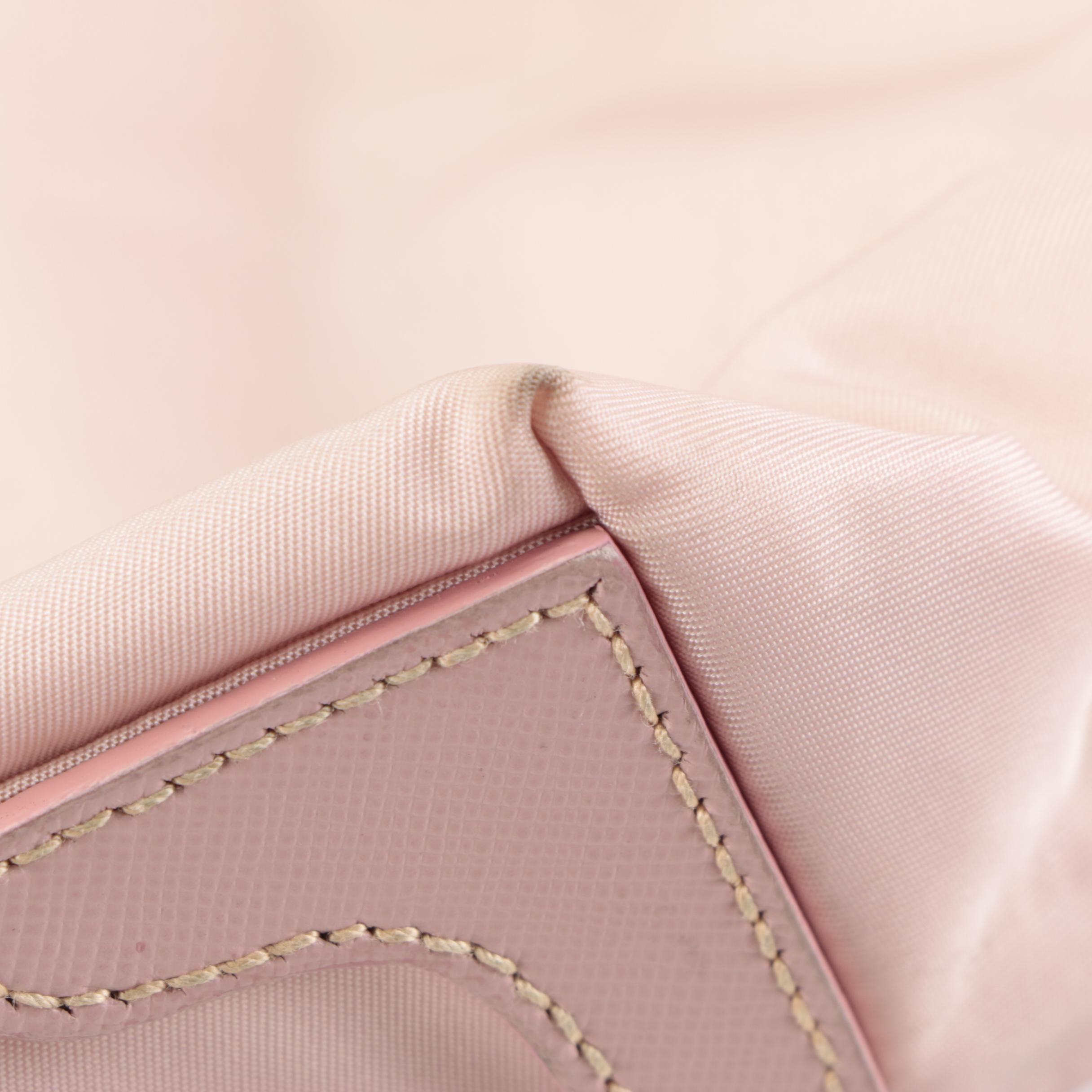 Prada Small Shoulder Tote in Pink Tessuto Nylon and Saffiano Leather Trim