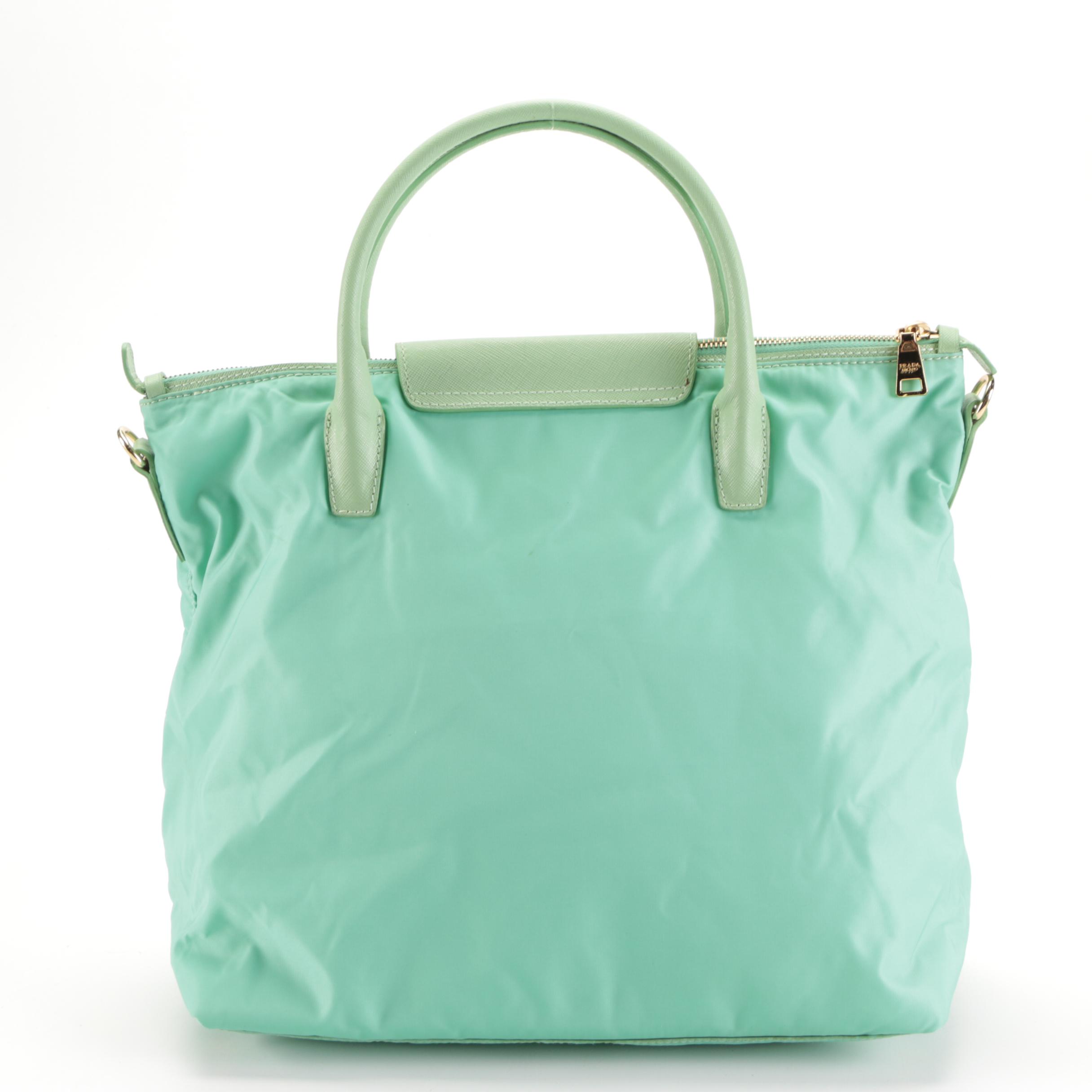 Prada Satchel Bag in Tessuto Nylon and Saffiano Leather Trim with Strap