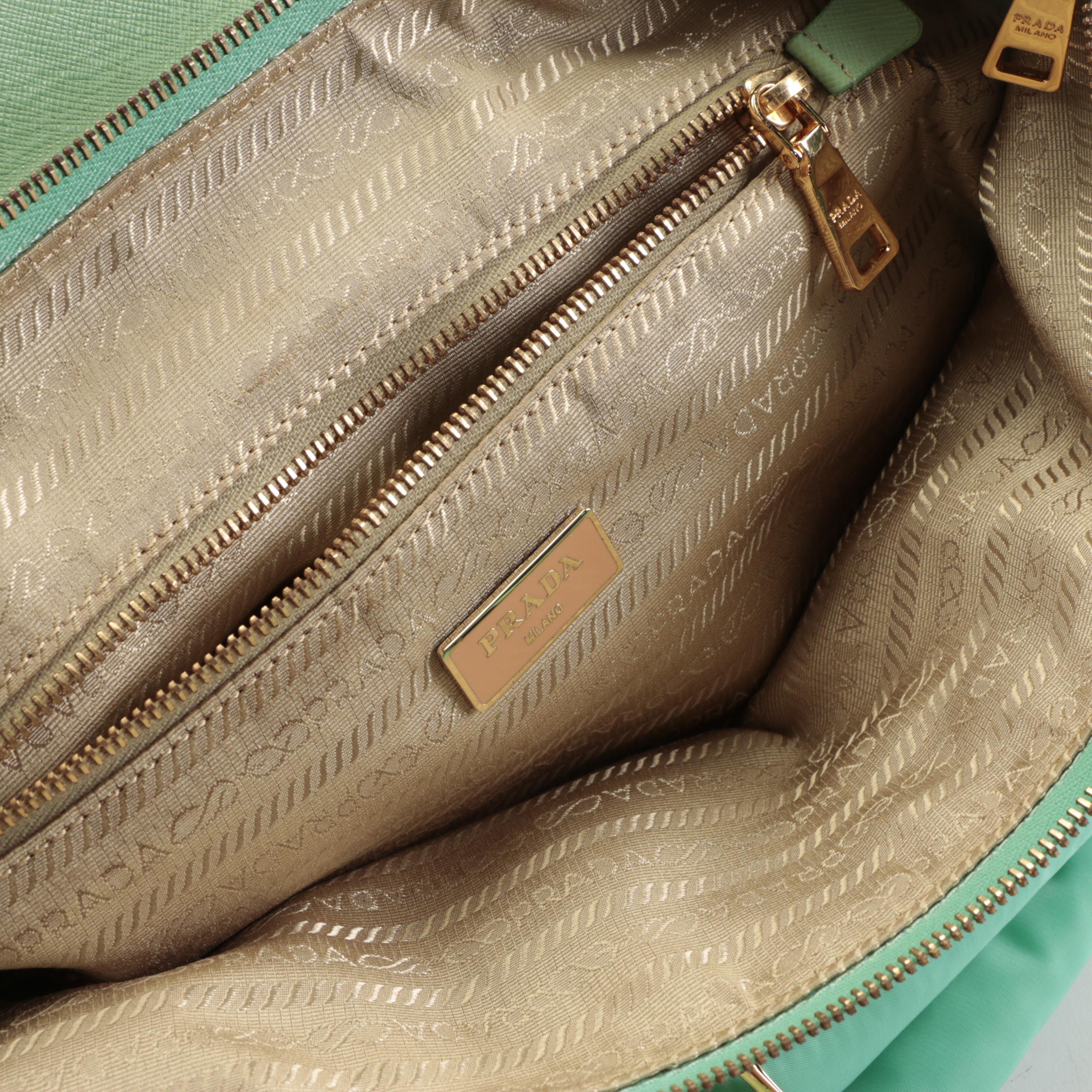 Prada Satchel Bag in Tessuto Nylon and Saffiano Leather Trim with Strap