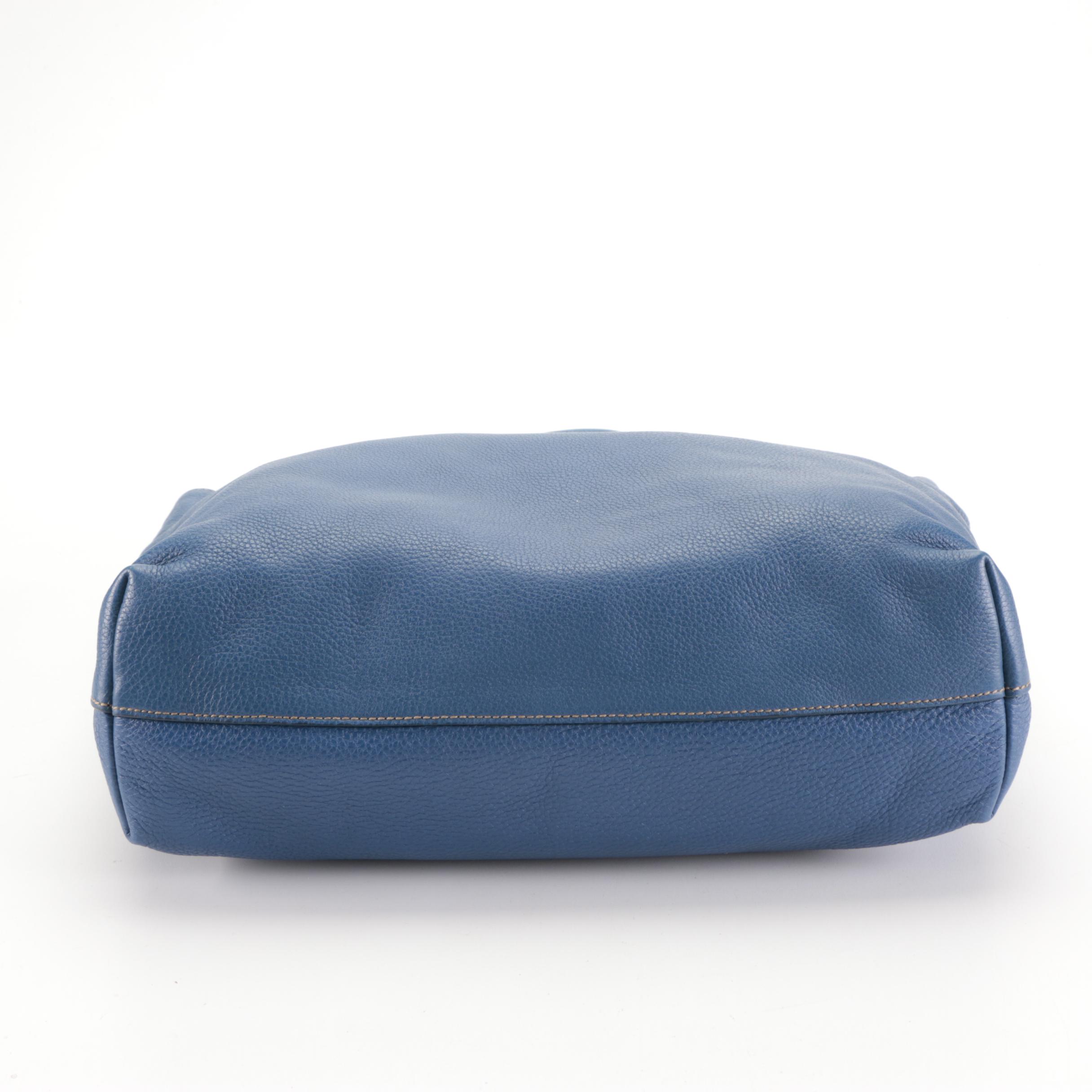 Prada Large Two-Way Tote in Blue Vitello Daino Leather