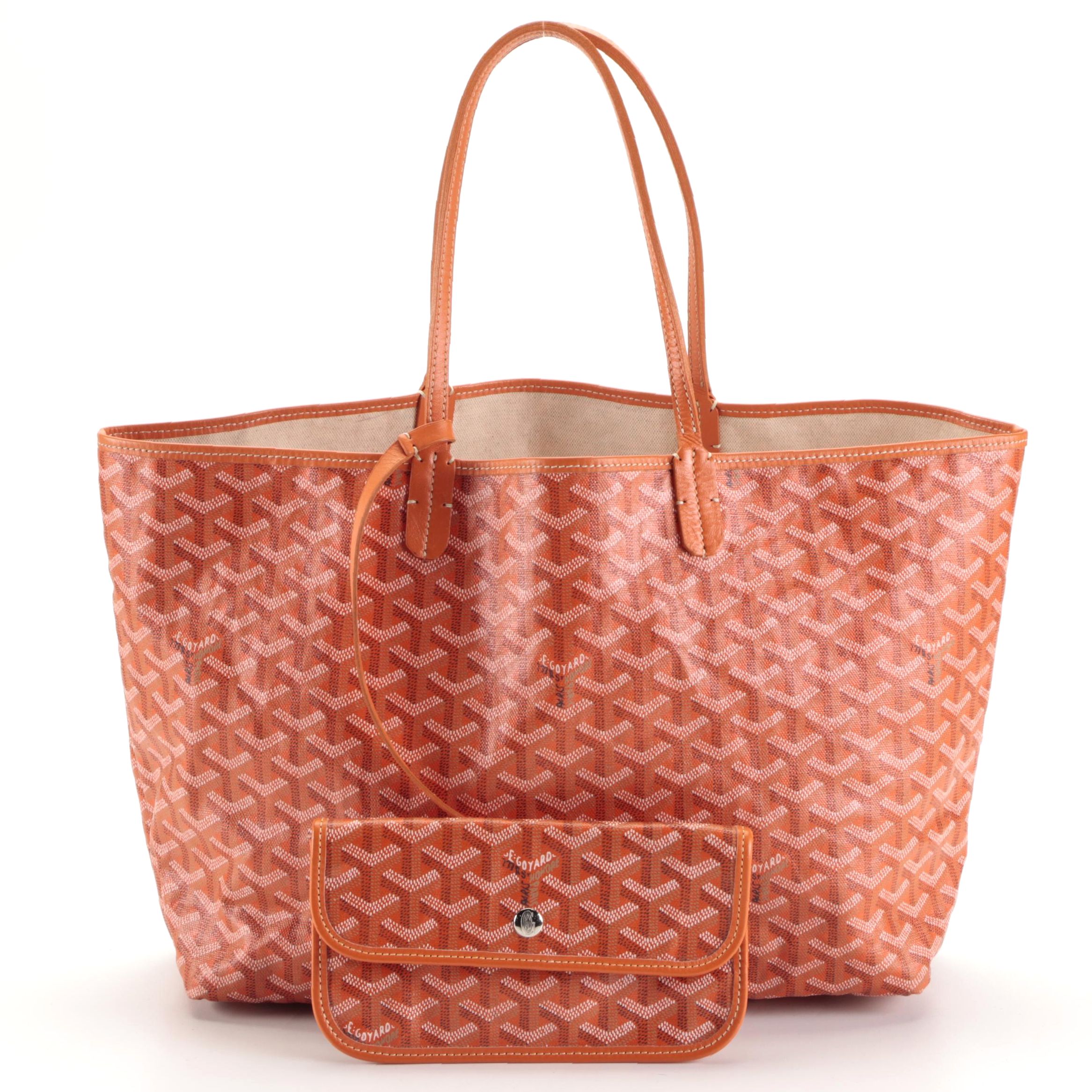 Goyard Saint Louis Tote PM and Pouch in Orange Goyardine Canvas and Leather Trim