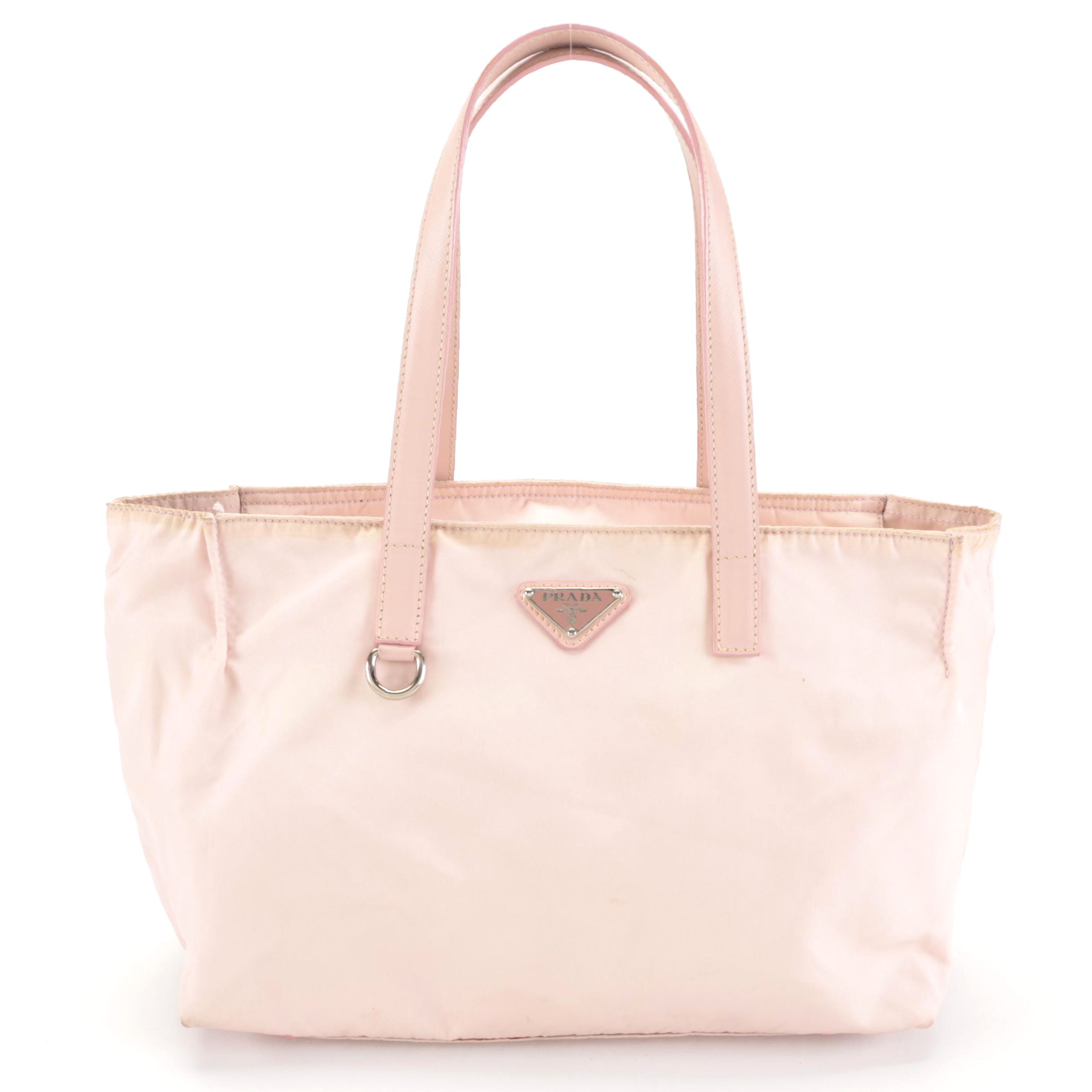Prada Small Shoulder Tote in Pink Tessuto Nylon and Saffiano Leather Trim