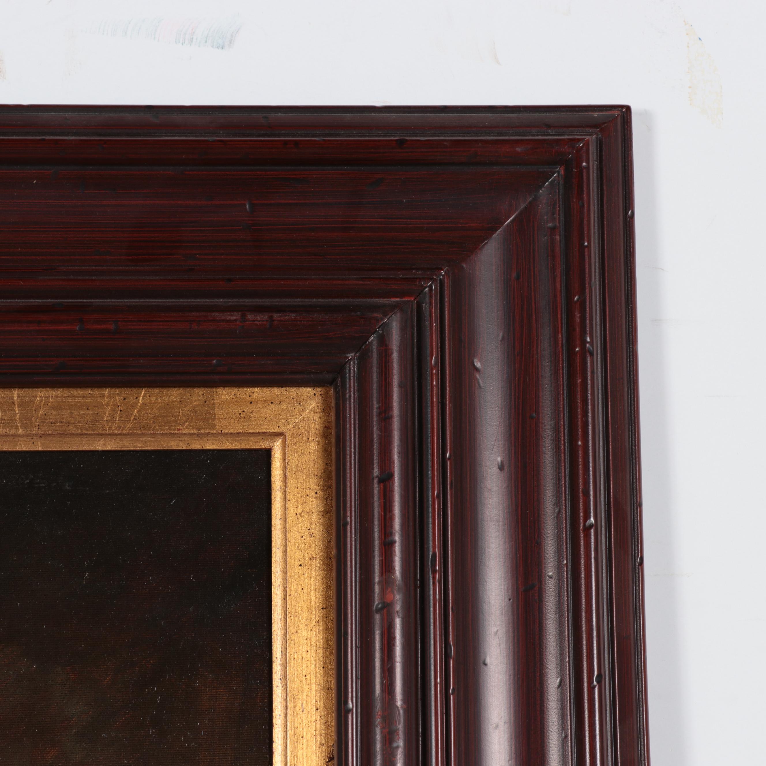 Oil Painting of Stable Interior With Three Horses