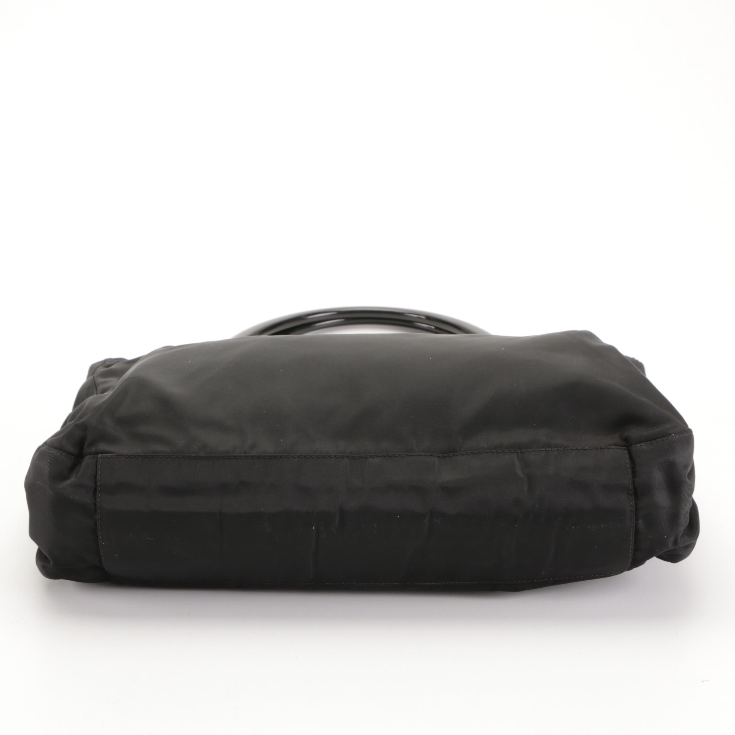 Prada Shoulder Bag with Hard Plastic Handles in Black Nylon Twill