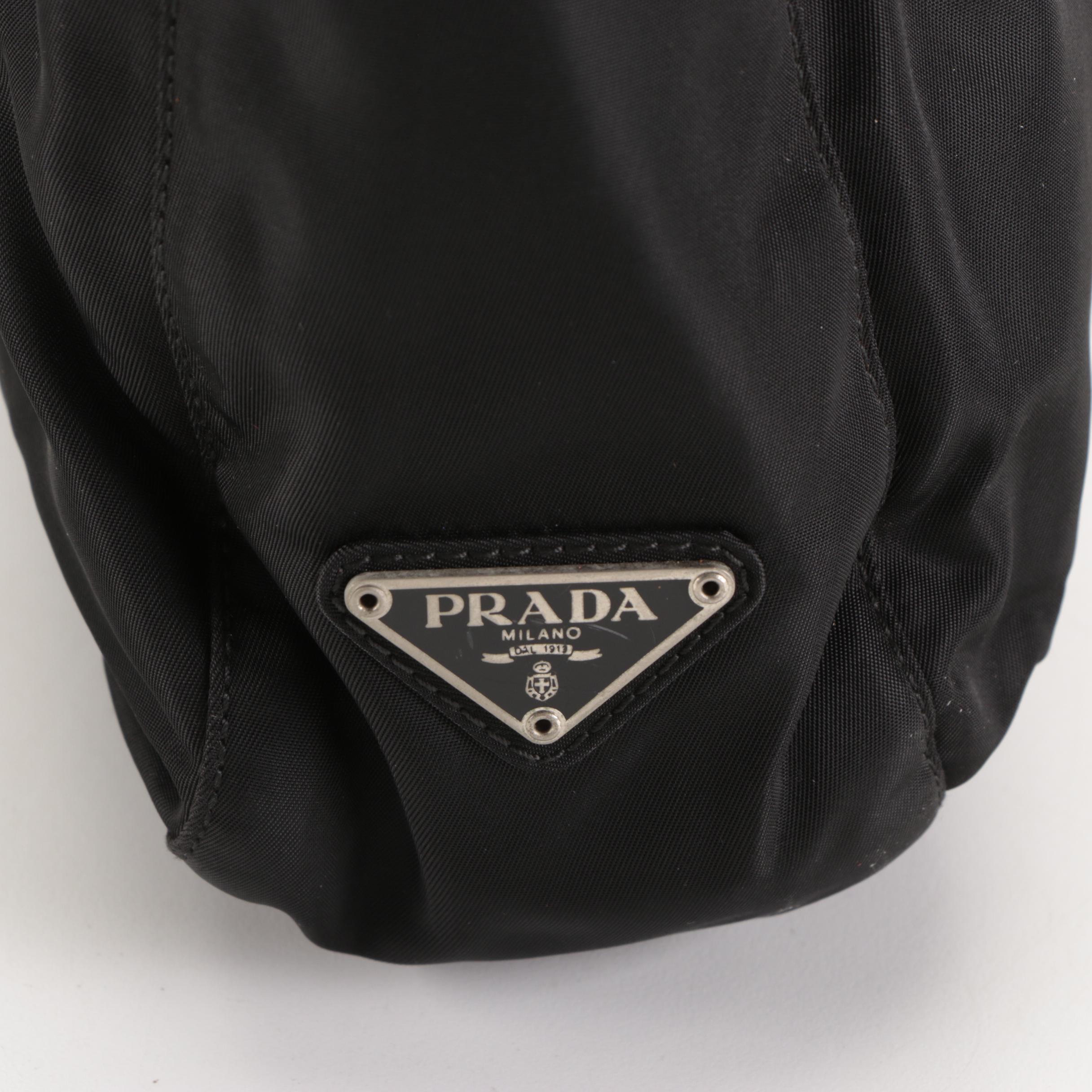 Prada Shoulder Bag with Hard Plastic Handles in Black Nylon Twill
