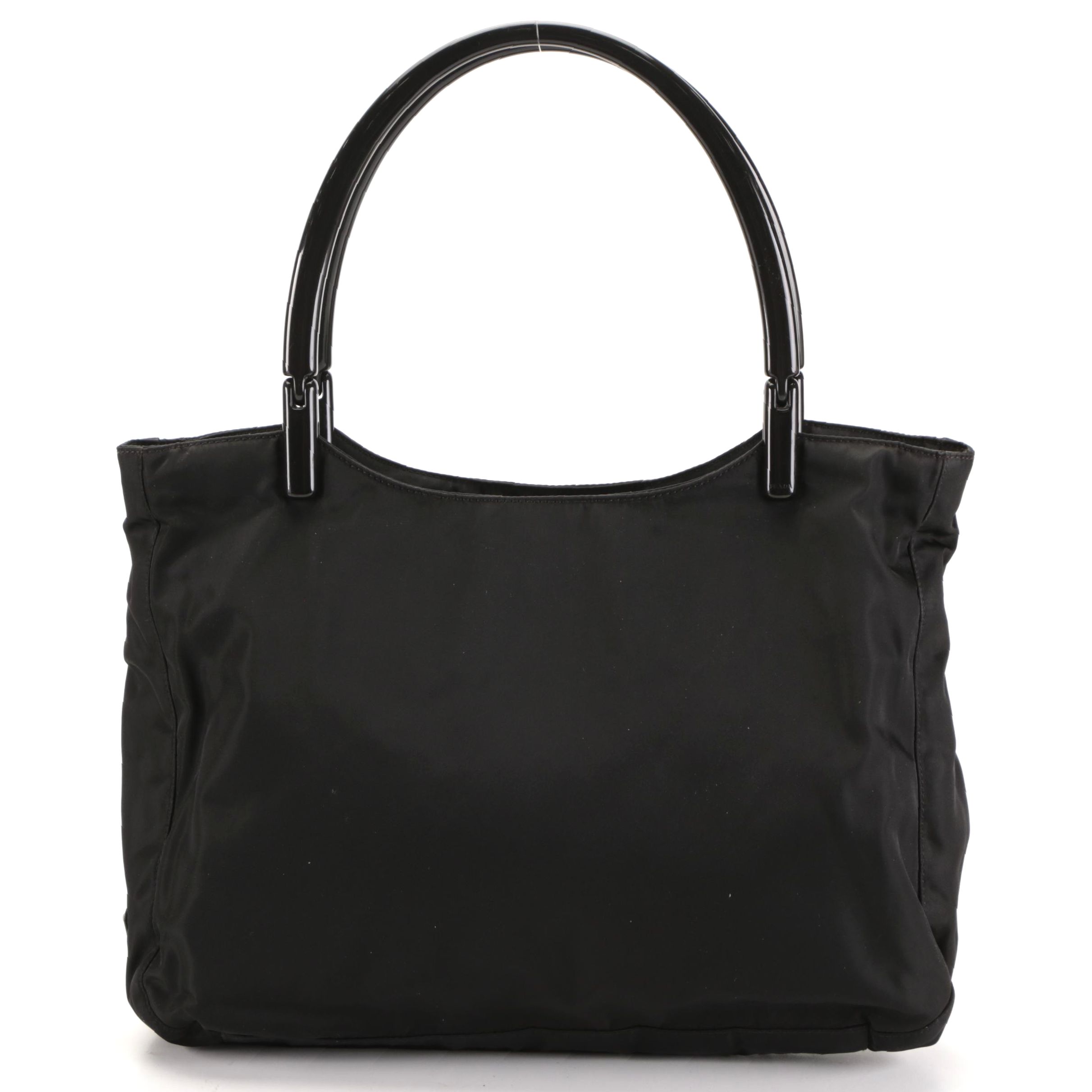 Prada Shoulder Bag with Hard Plastic Handles in Black Nylon Twill