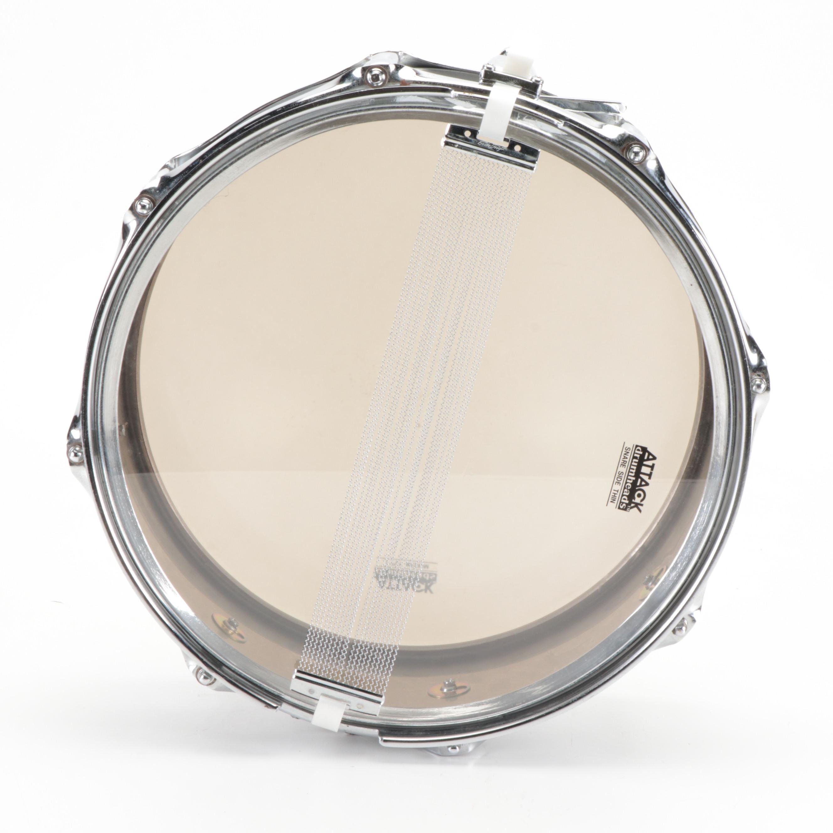 Premier Chrome Snare Drum with Attack Drumheads in Drum Pack Case