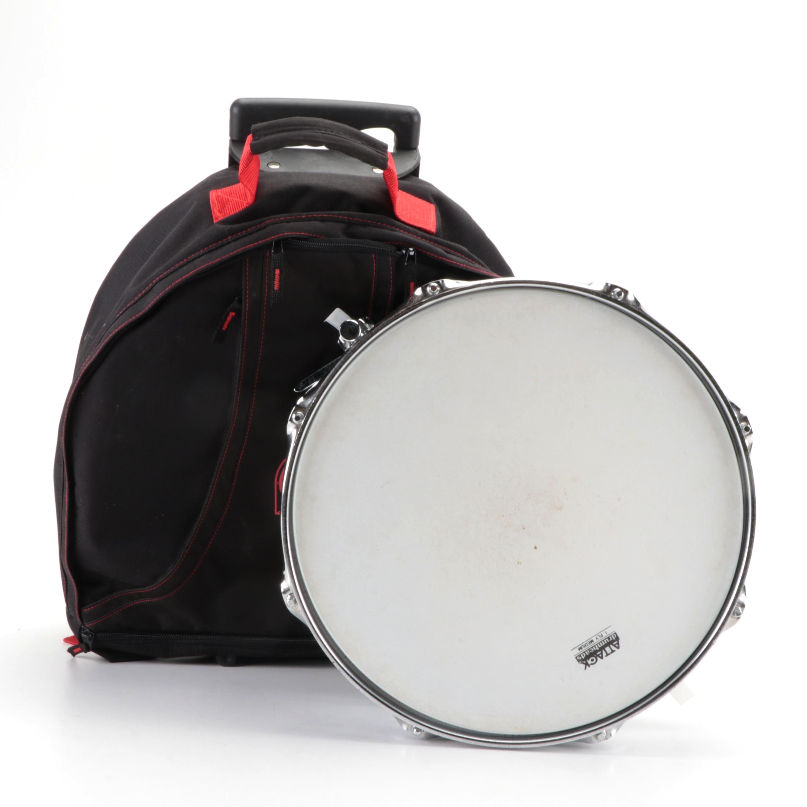 Premier Chrome Snare Drum with Attack Drumheads in Drum Pack Case