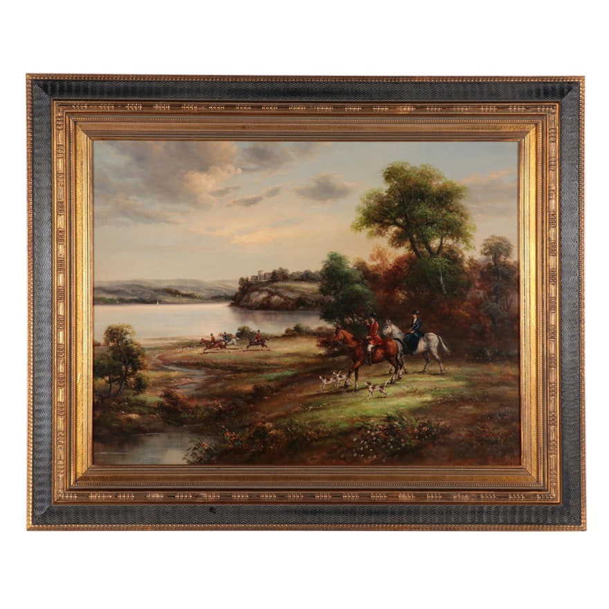 M.P. Elliott English Hunting Scene Oil Painting, Late 20th Century