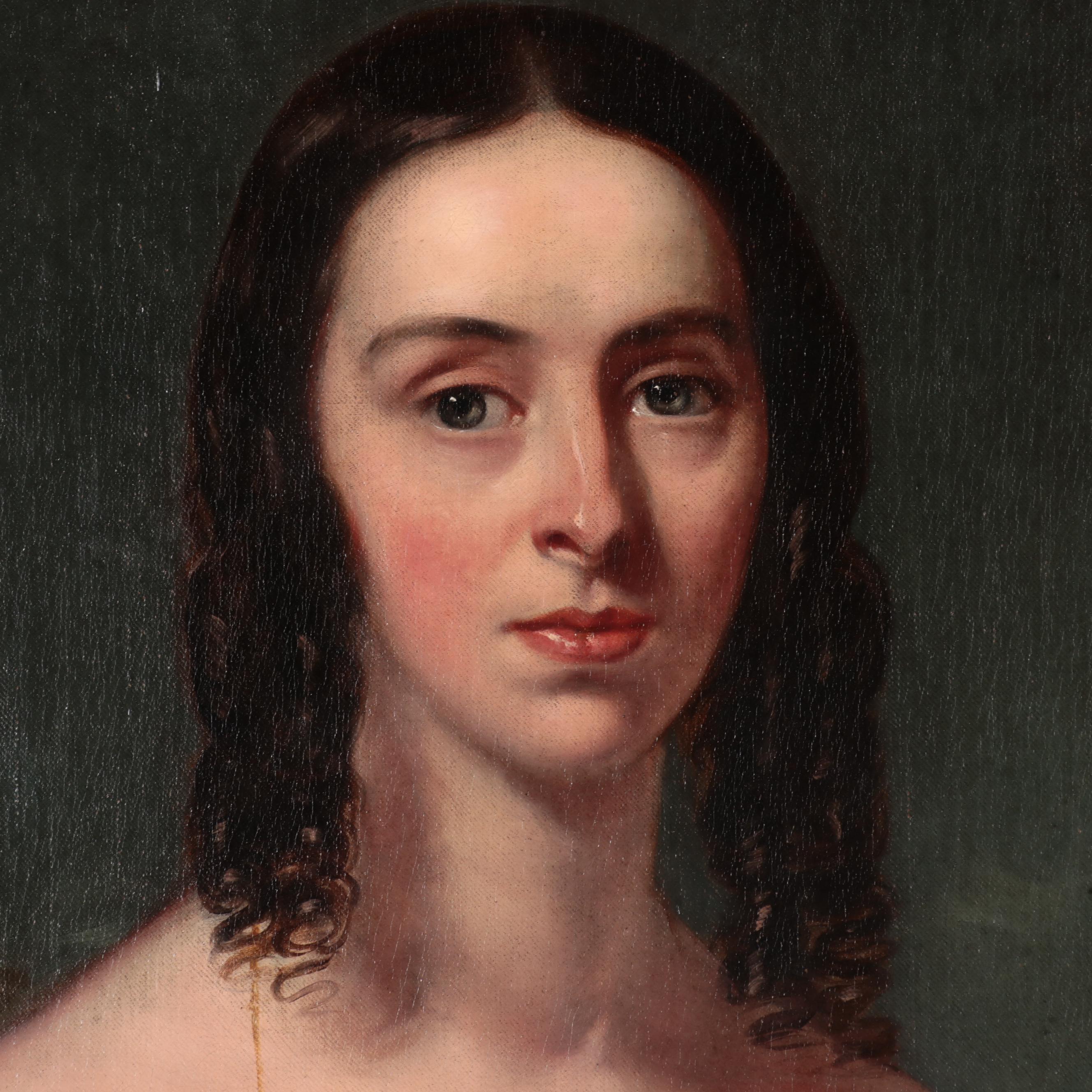 American School Large-Scale Portrait Oil Painting