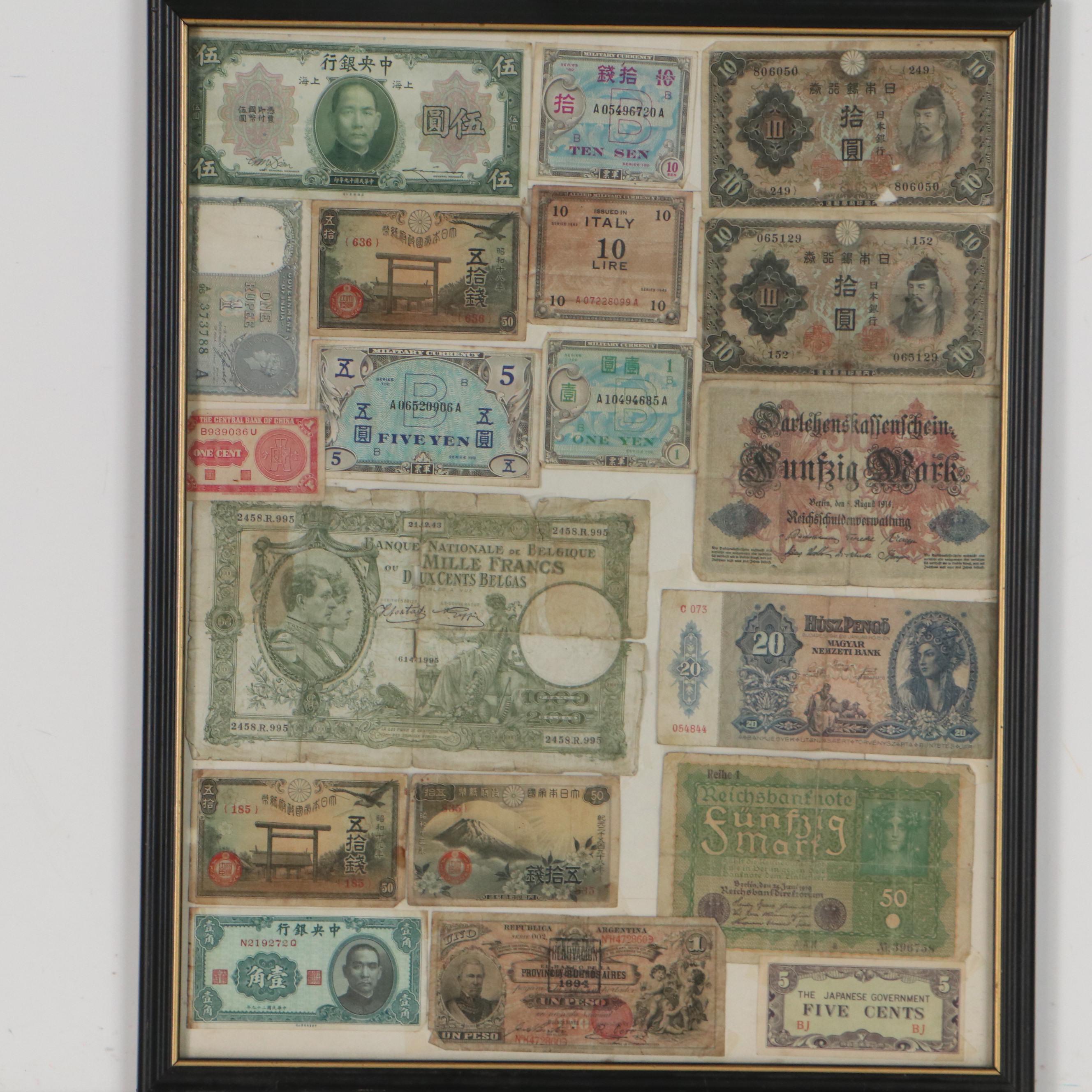 Allied Military Currency and International Banknote Framed Display
