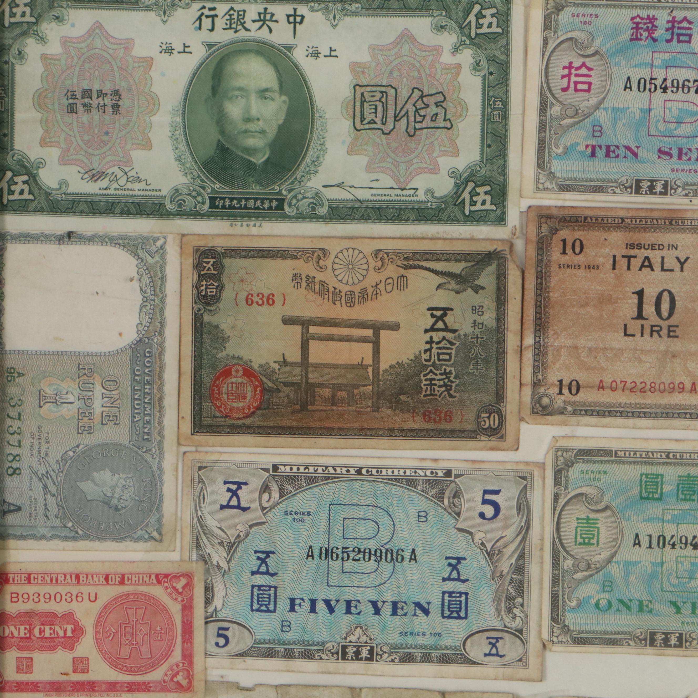 Allied Military Currency and International Banknote Framed Display