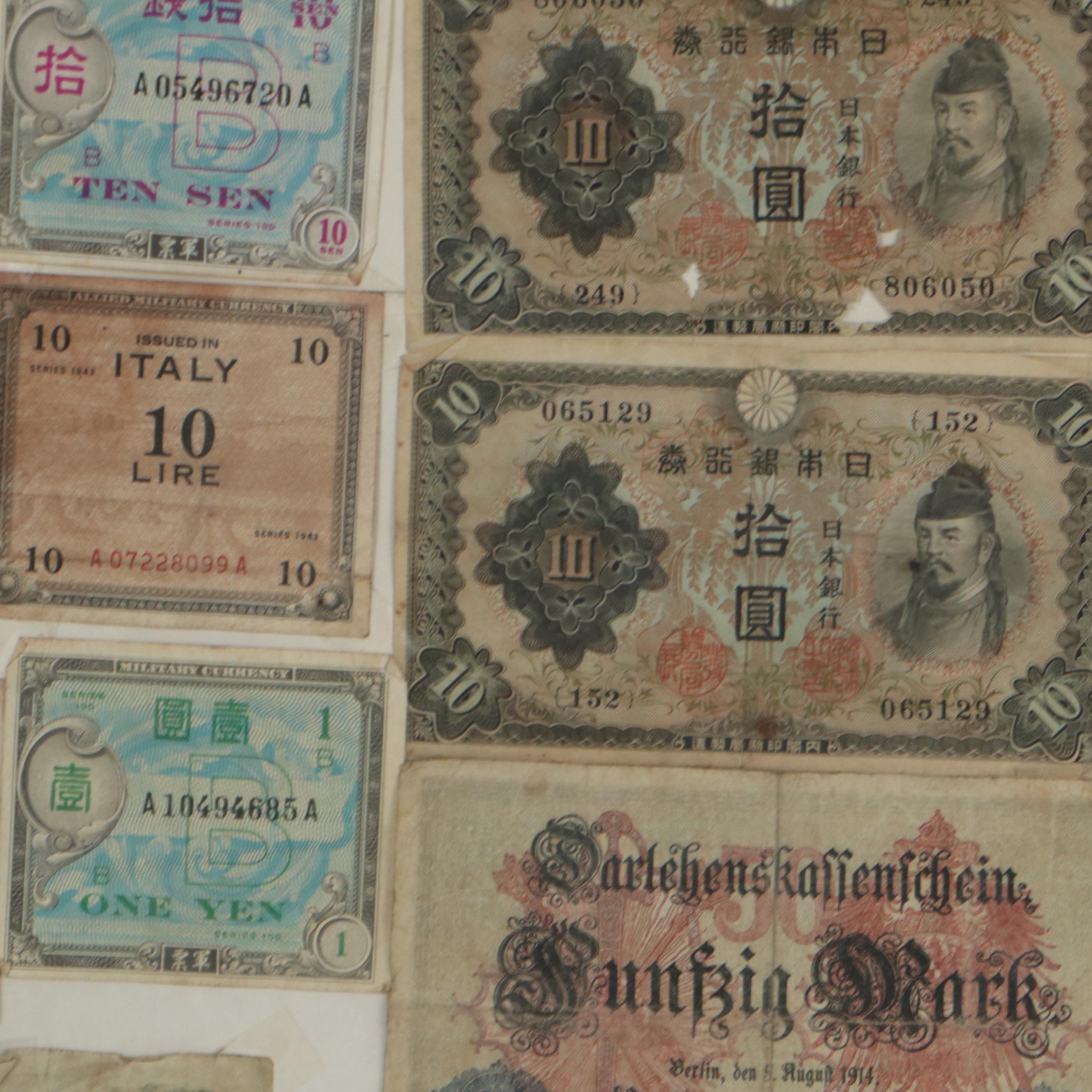 Allied Military Currency and International Banknote Framed Display