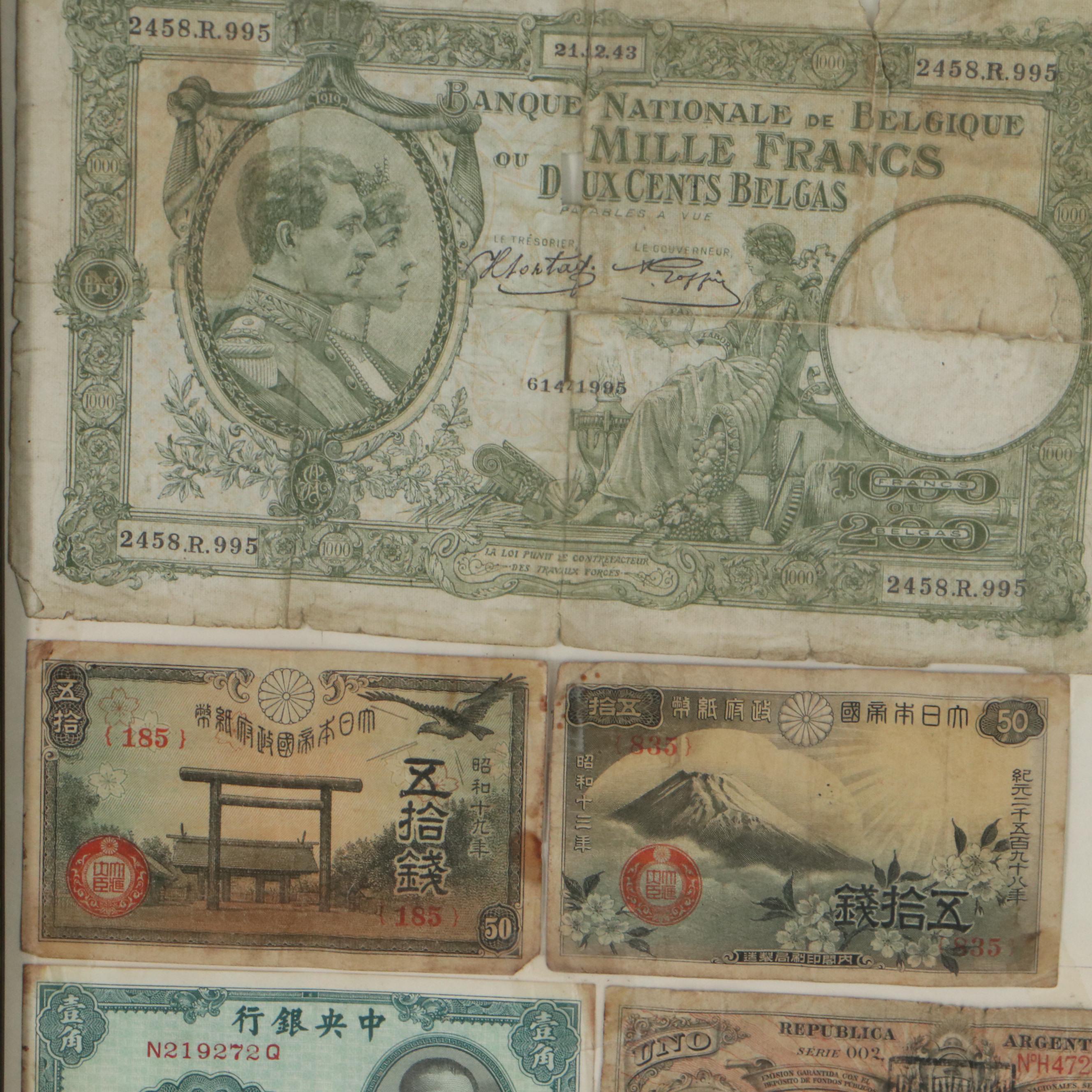 Allied Military Currency and International Banknote Framed Display