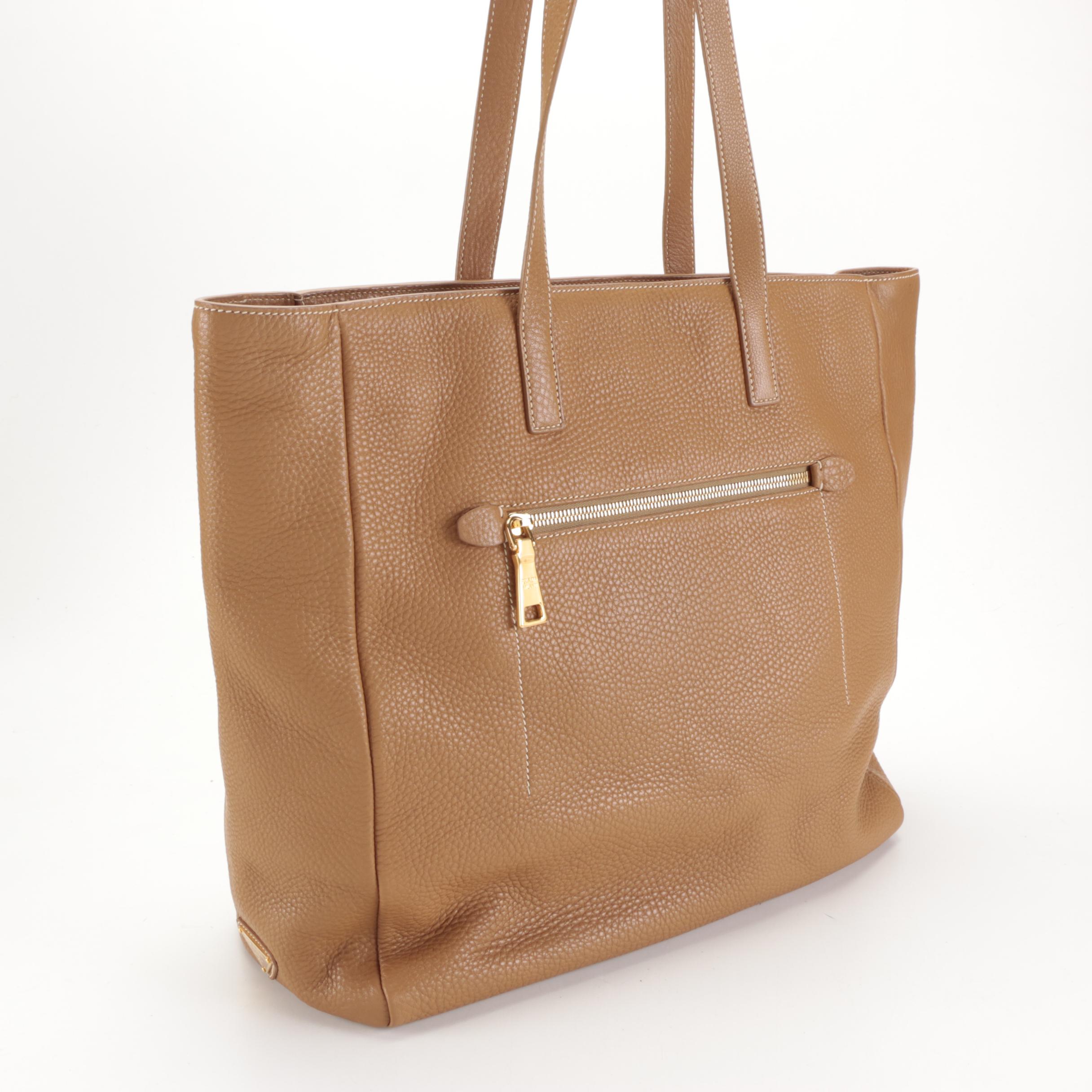 Prada Large Shoulder Tote Bag in Caramel Vitello Daino Leather