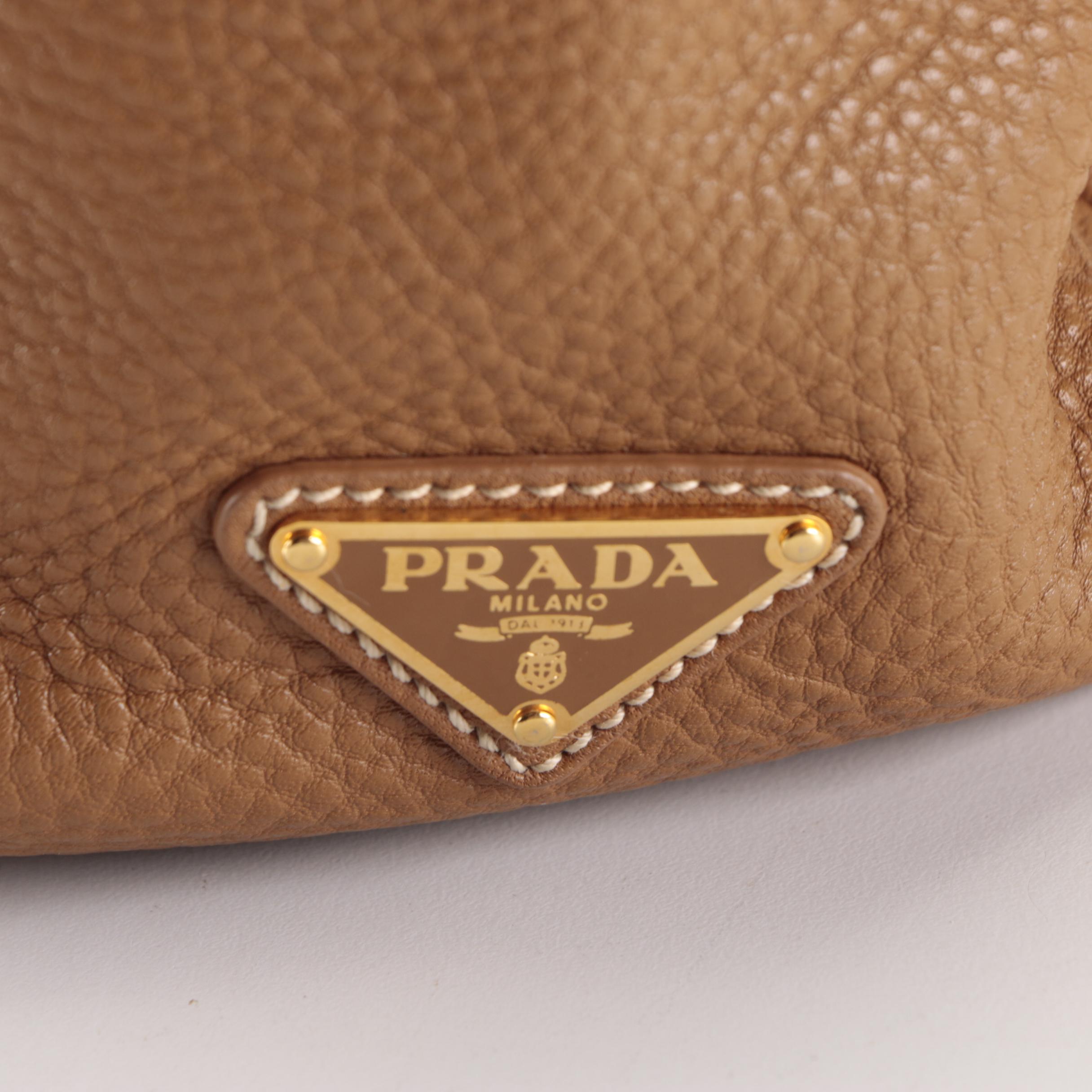 Prada Large Shoulder Tote Bag in Caramel Vitello Daino Leather
