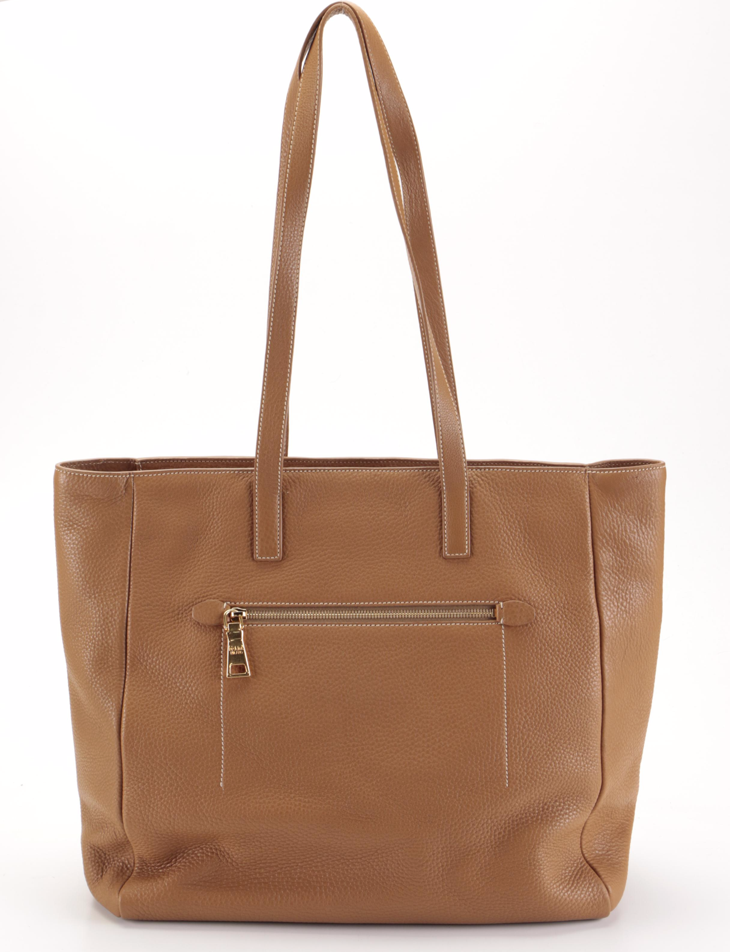 Prada Large Shoulder Tote Bag in Caramel Vitello Daino Leather