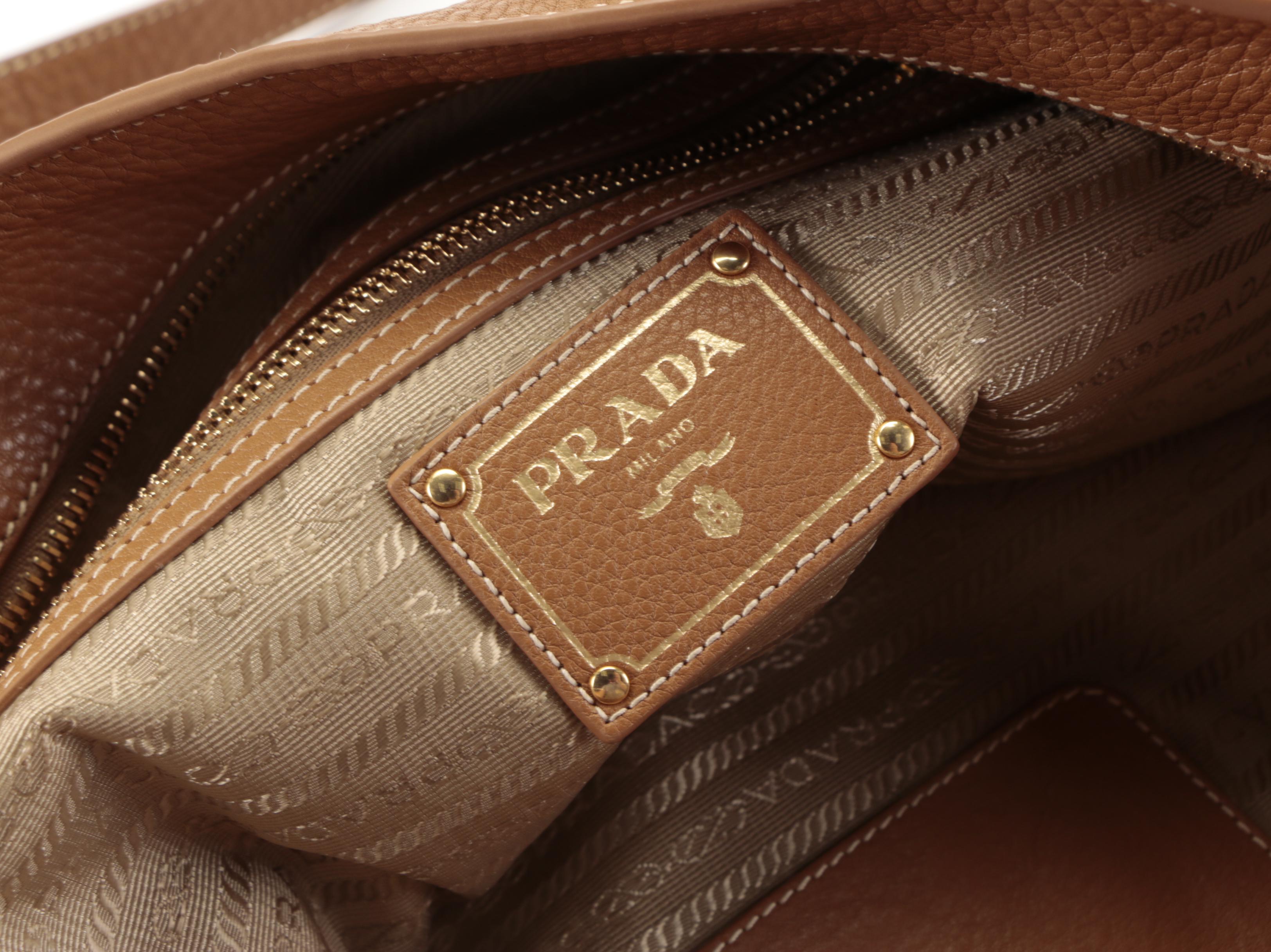 Prada Large Shoulder Tote Bag in Caramel Vitello Daino Leather