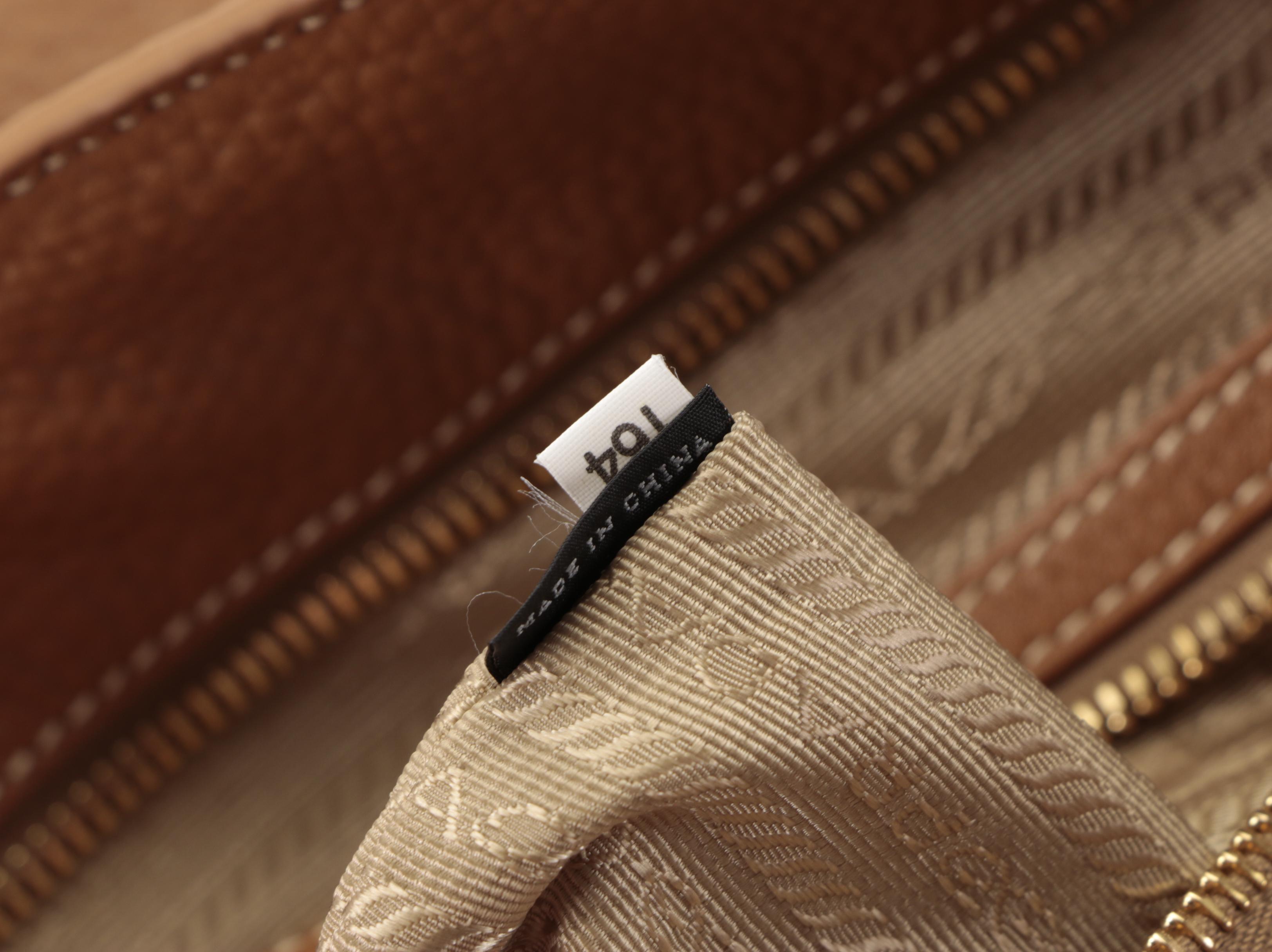 Prada Large Shoulder Tote Bag in Caramel Vitello Daino Leather