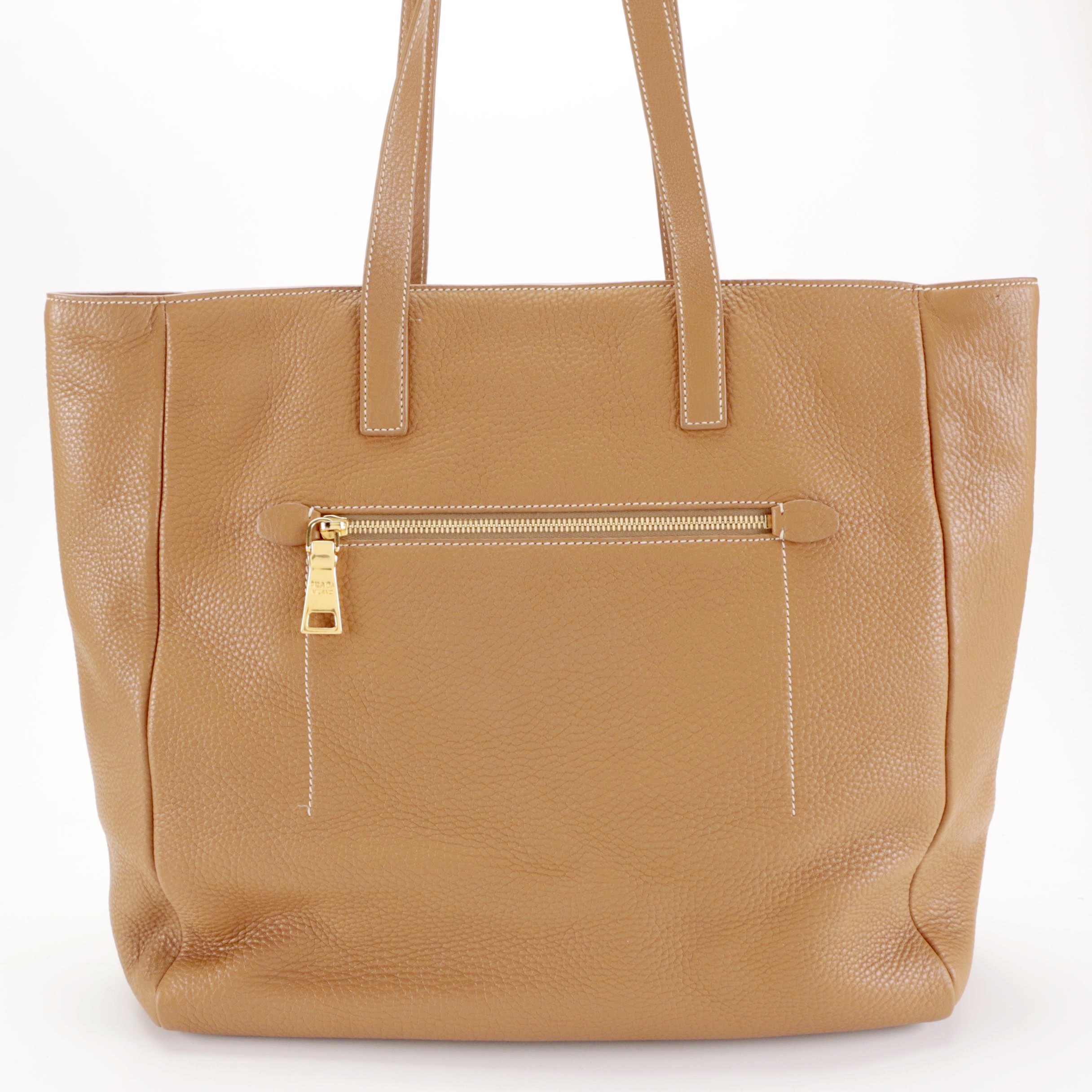 Prada Large Shoulder Tote Bag in Caramel Vitello Daino Leather