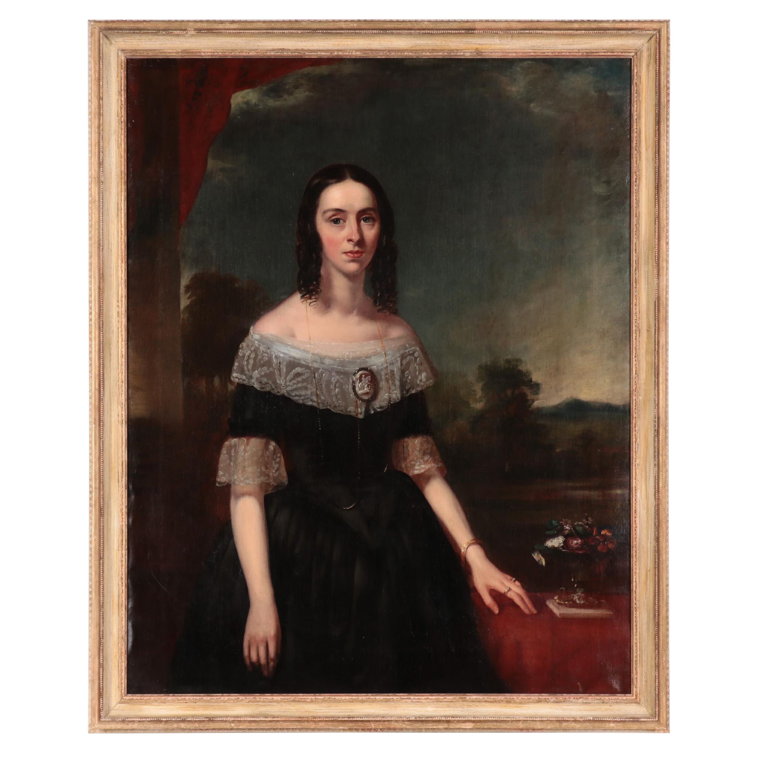 American School Large-Scale Portrait Oil Painting