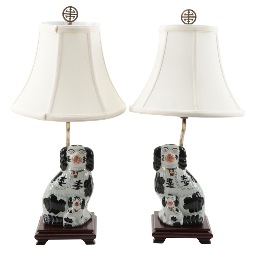 Pair of Staffordshire Style Earthenware Spaniel Table Lamps