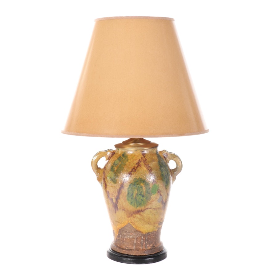 Chinese Sancai Glaze Earthenware Amphora Vase Table Lamp, Late 20th Century