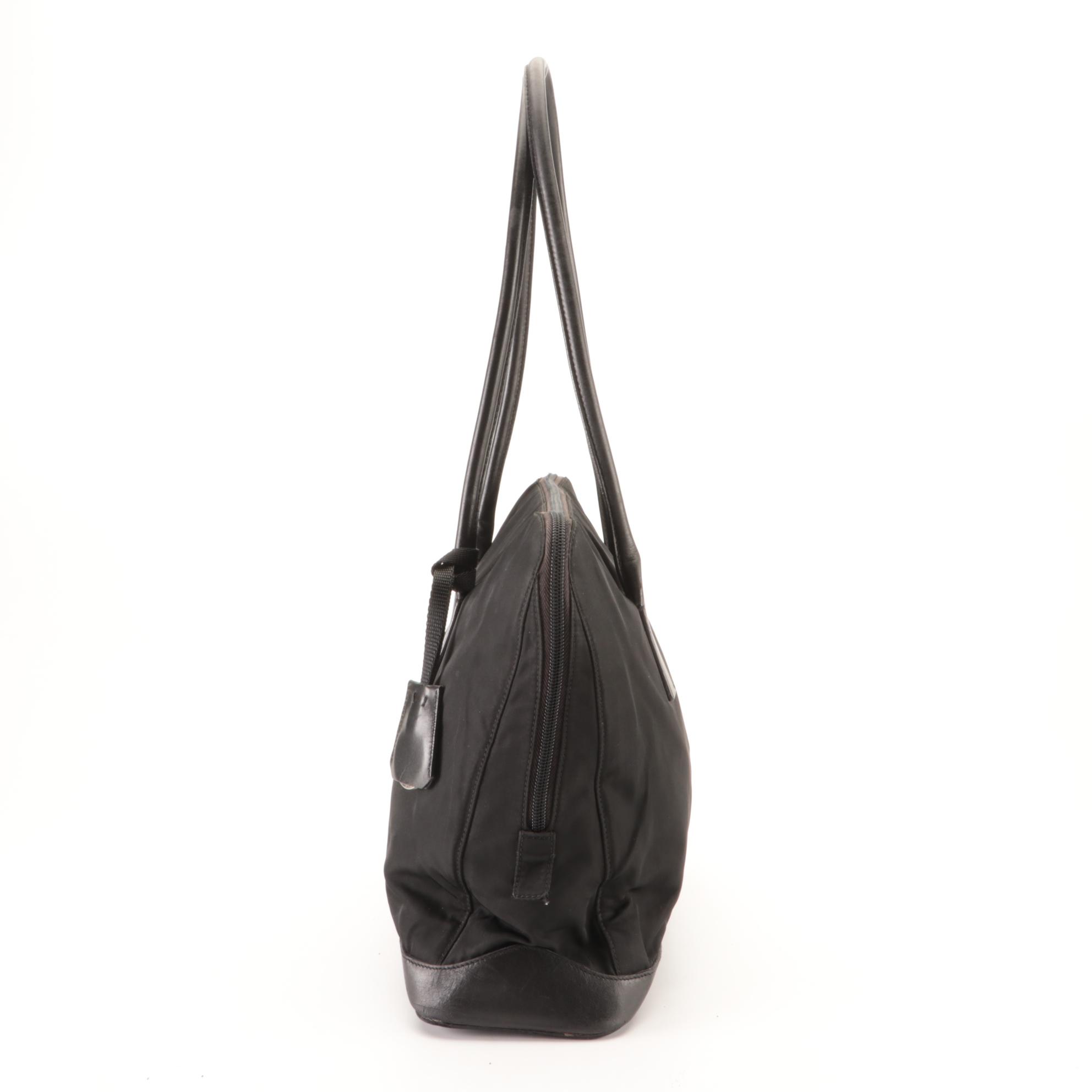 Prada Black Tessuto Nylon and Leather Shoulder Bag