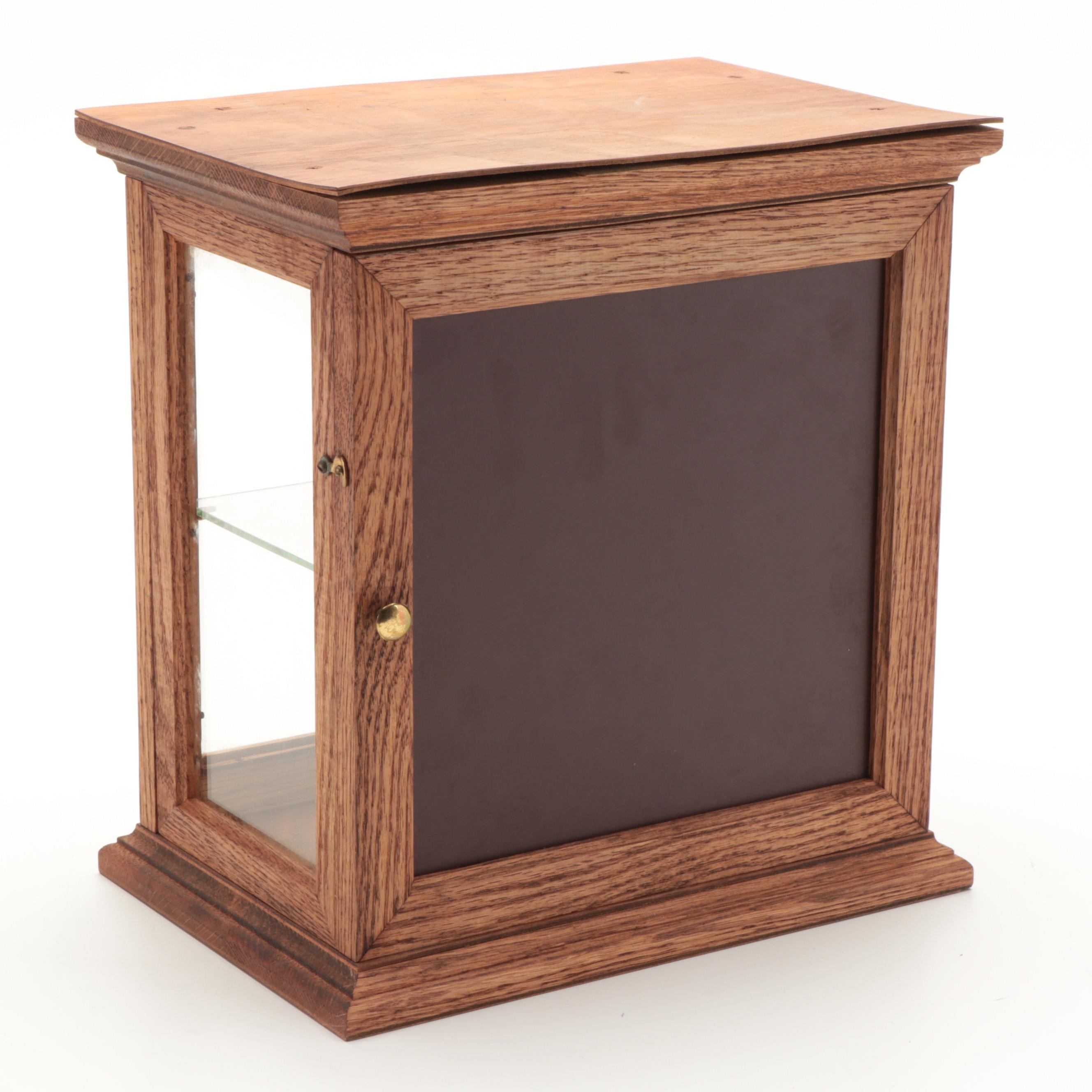 Oak and Glass Shelf Mirror Backed Display Cabinets