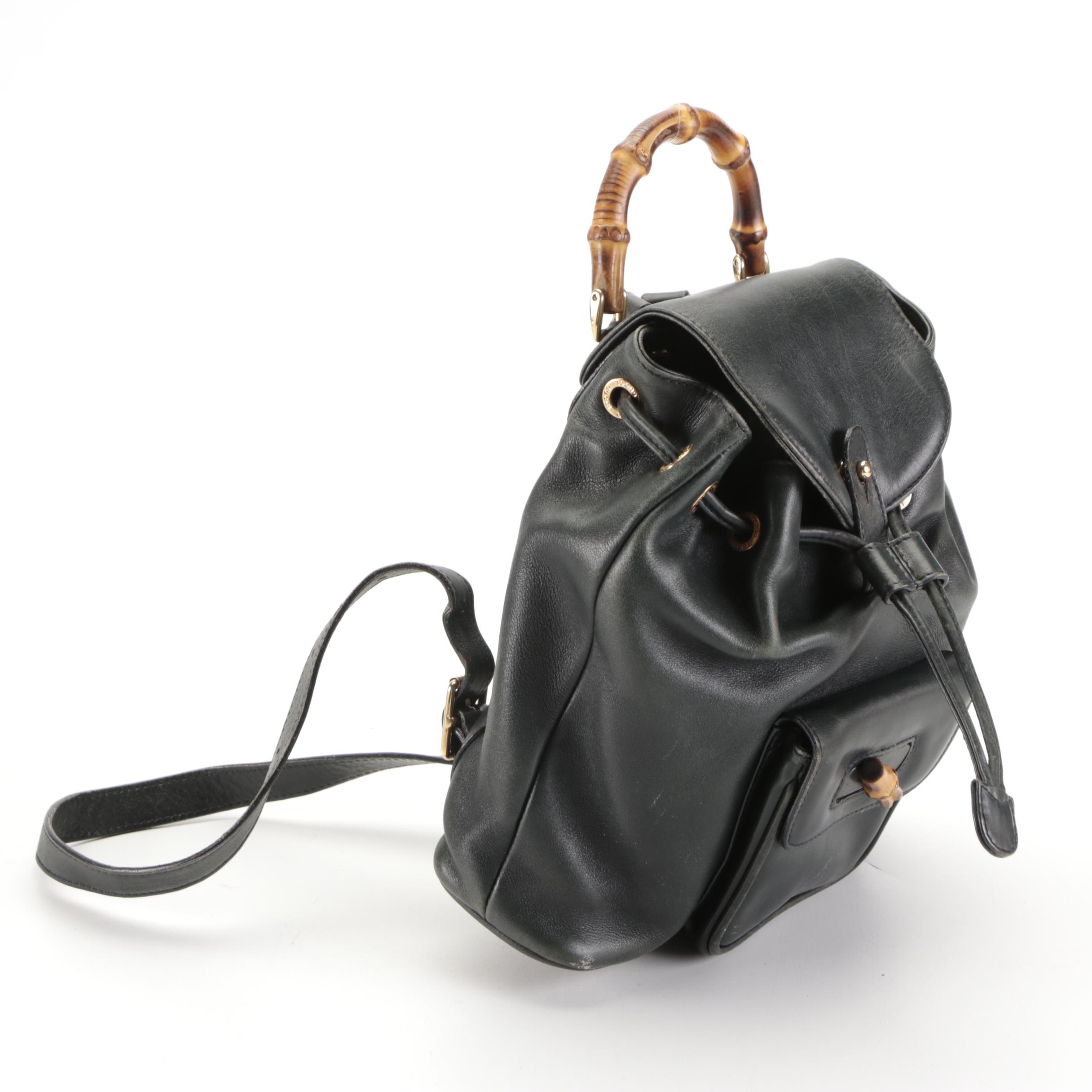 Gucci Bamboo Mini Backpack in Navy Blue Leather