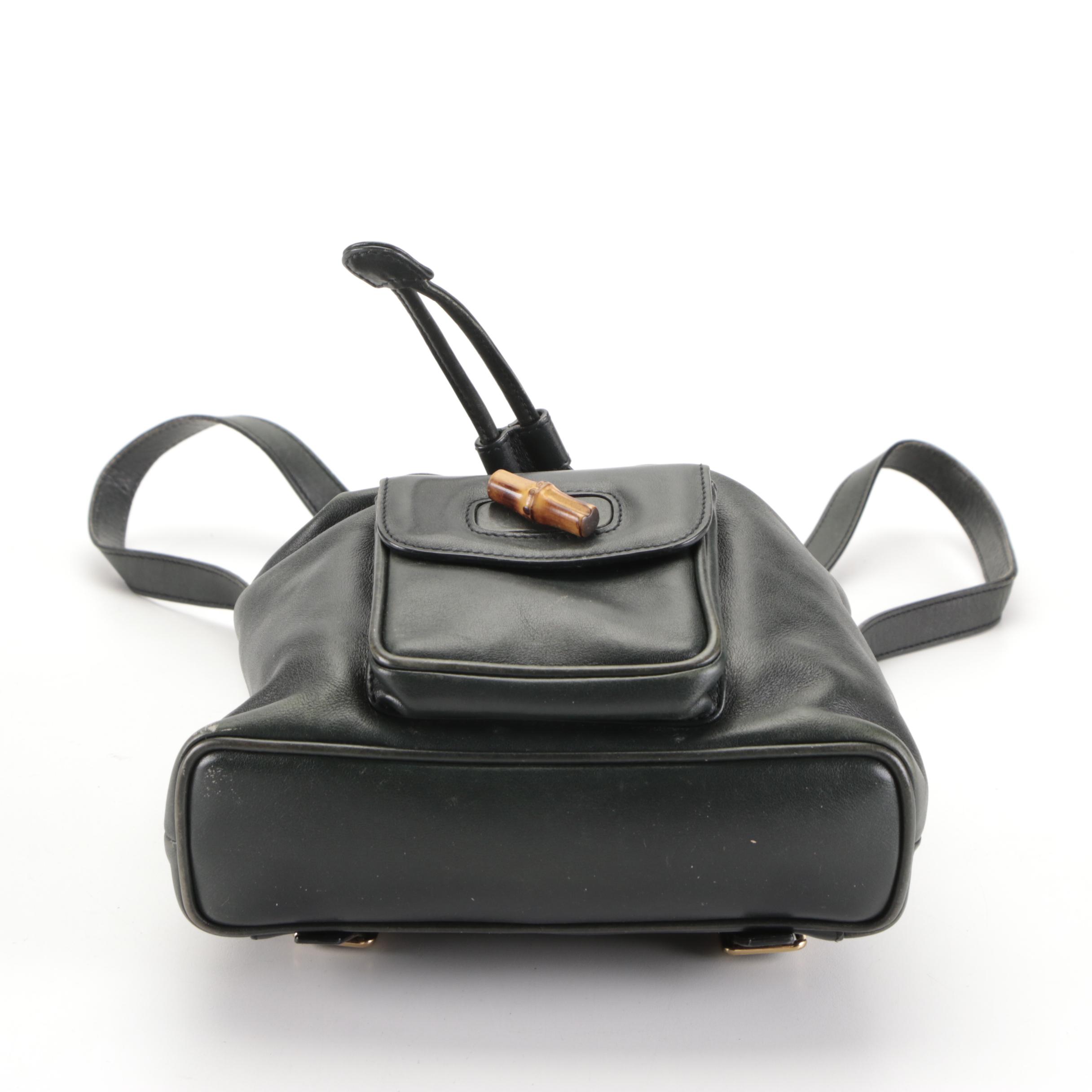 Gucci Bamboo Mini Backpack in Navy Blue Leather