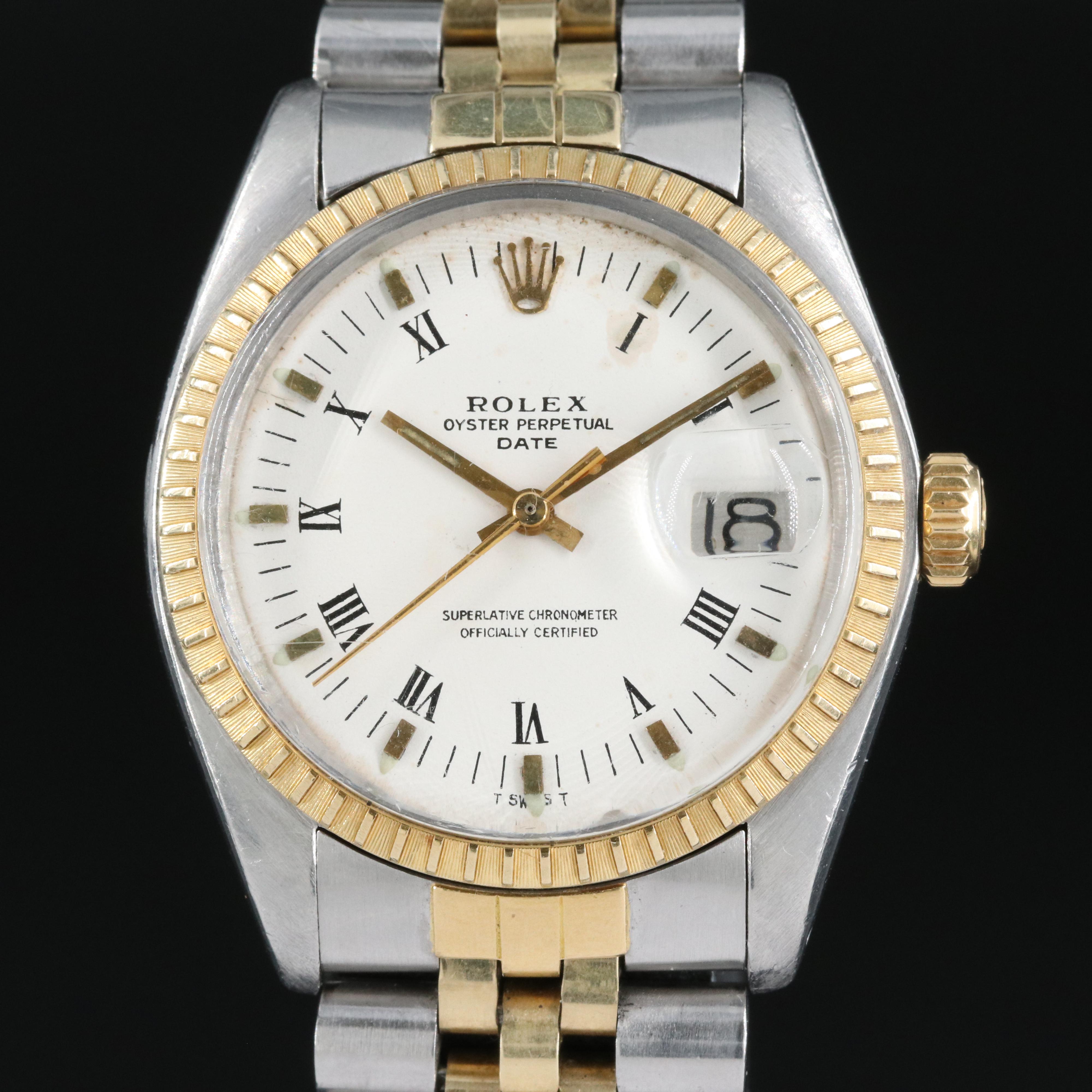 1979 Rolex Oyster Perpetual Date, Engine Turned Bezel Watch