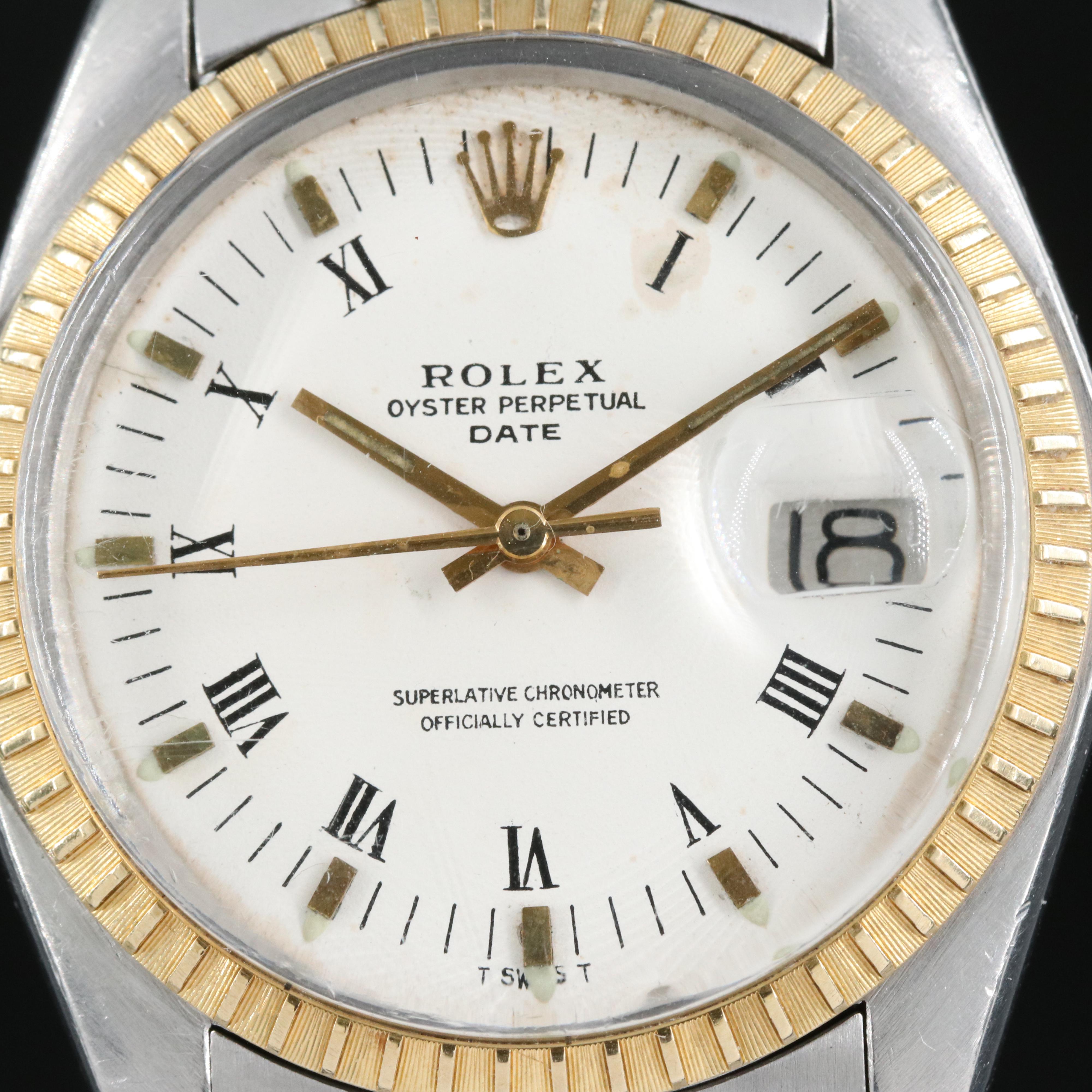 1979 Rolex Oyster Perpetual Date, Engine Turned Bezel Watch
