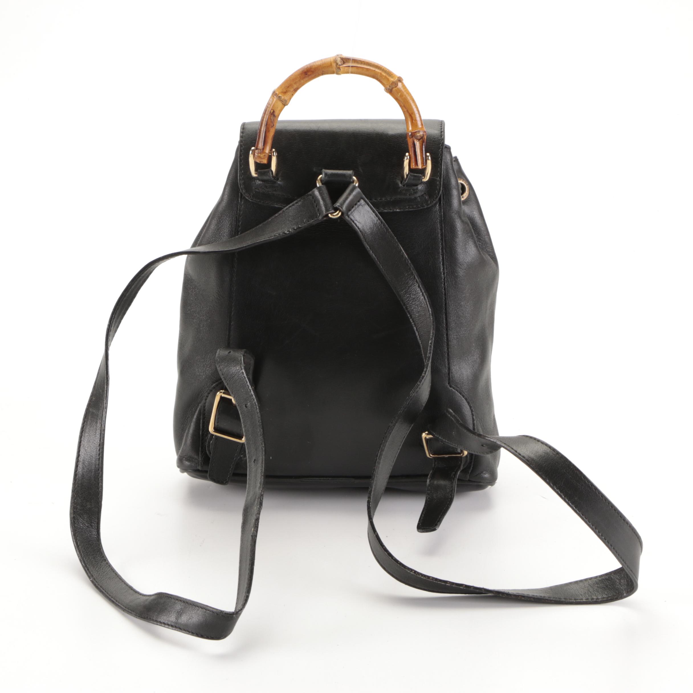 Gucci Mini Bamboo Rucksack Backpack and Wallet in Black Leather