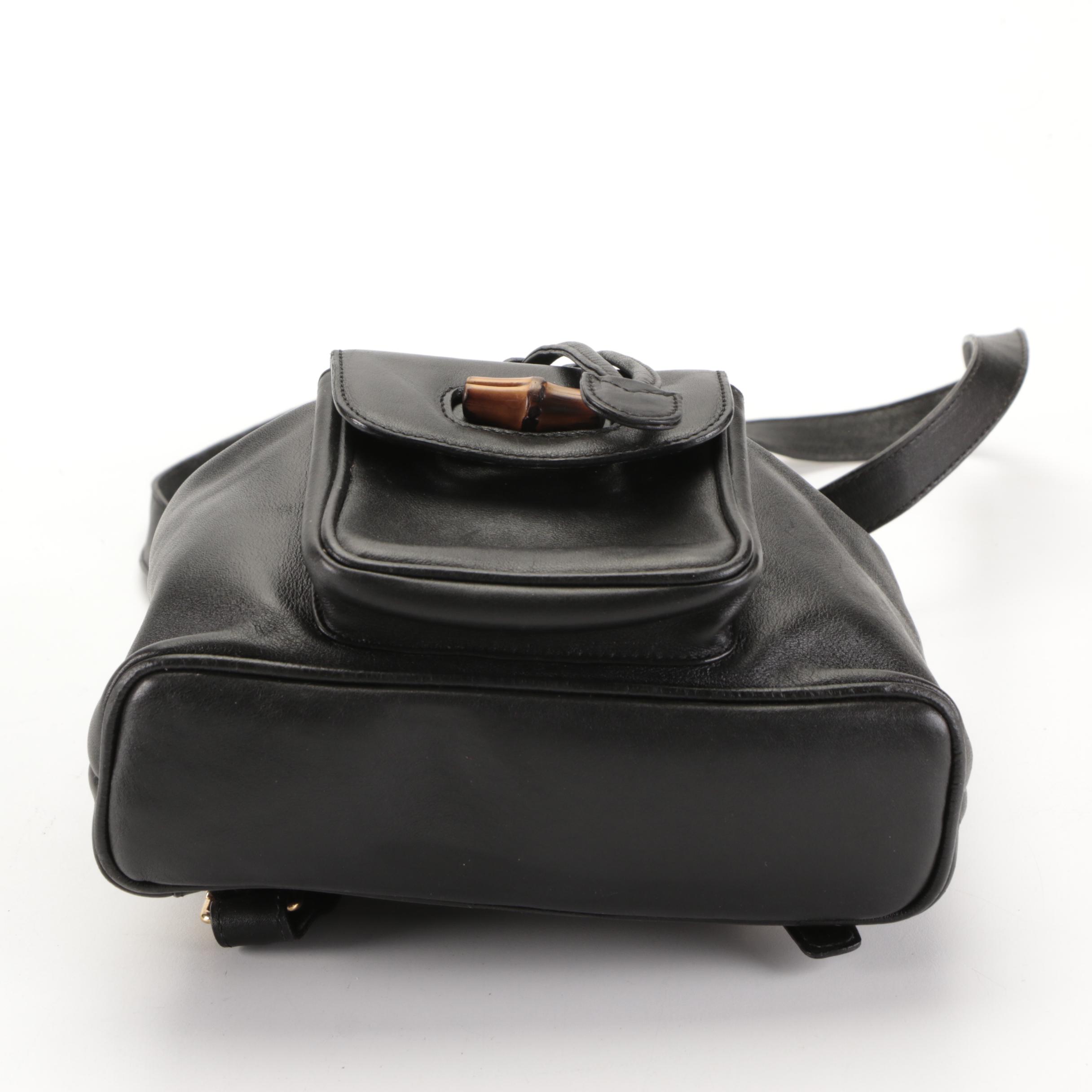 Gucci Mini Bamboo Rucksack Backpack and Wallet in Black Leather
