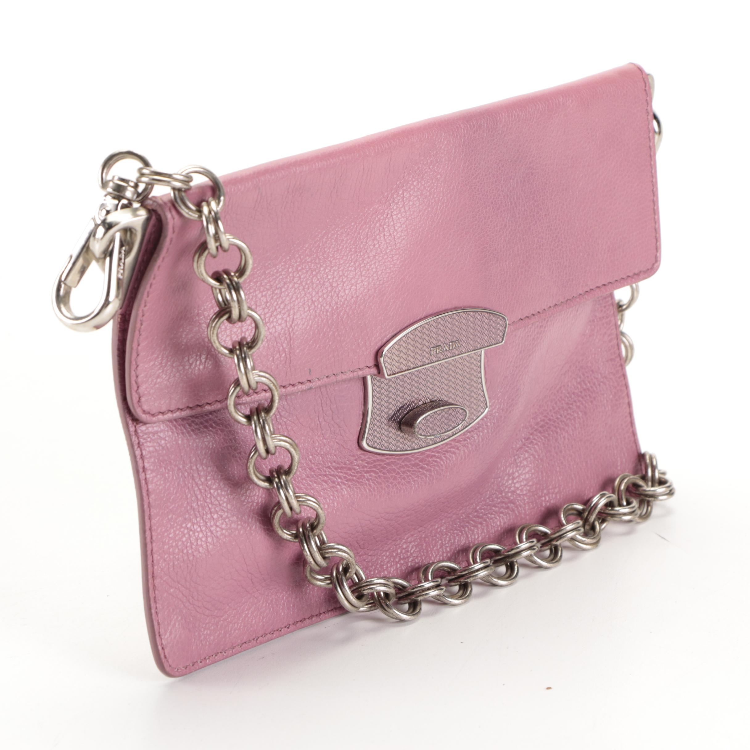 Prada Mauve Leather Front-Flap Chain-Link Shoulder Bag