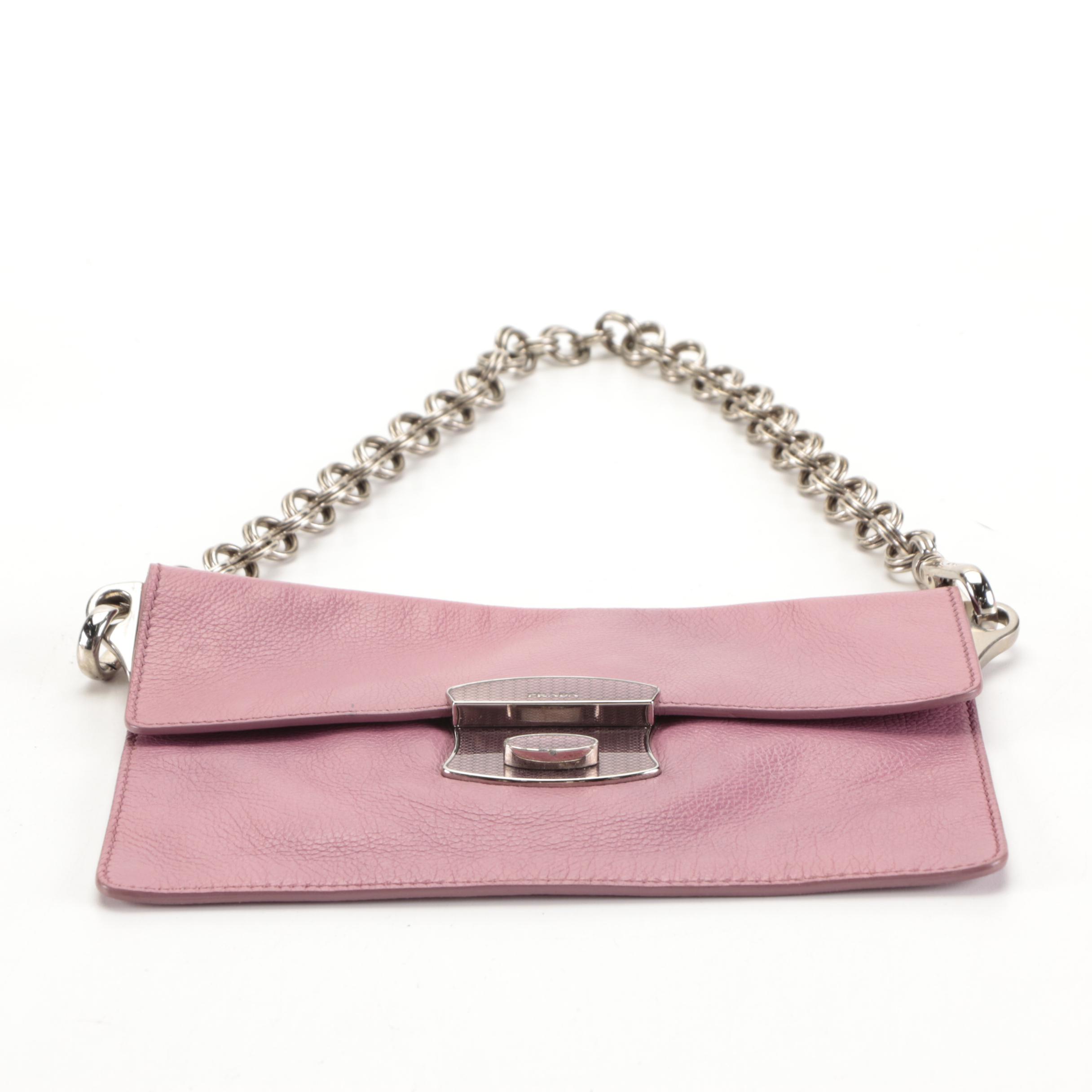 Prada Mauve Leather Front-Flap Chain-Link Shoulder Bag