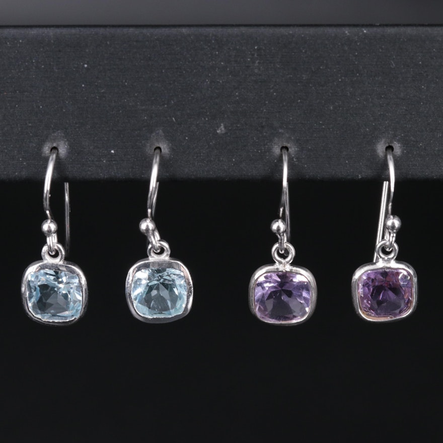 Amethyst and Topaz Earrings Including Sterling Silver
