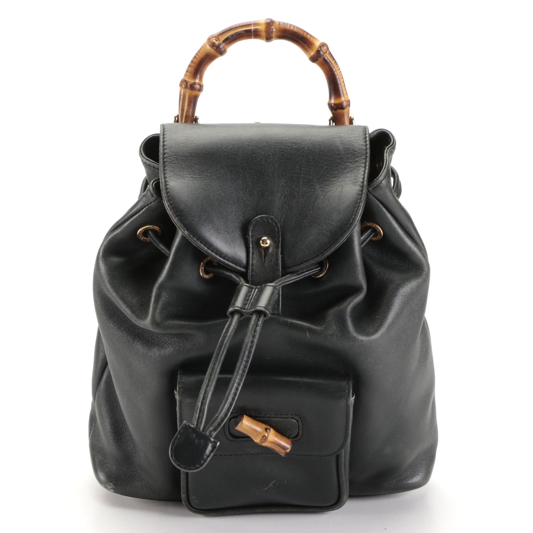 Gucci Bamboo Mini Backpack in Navy Blue Leather