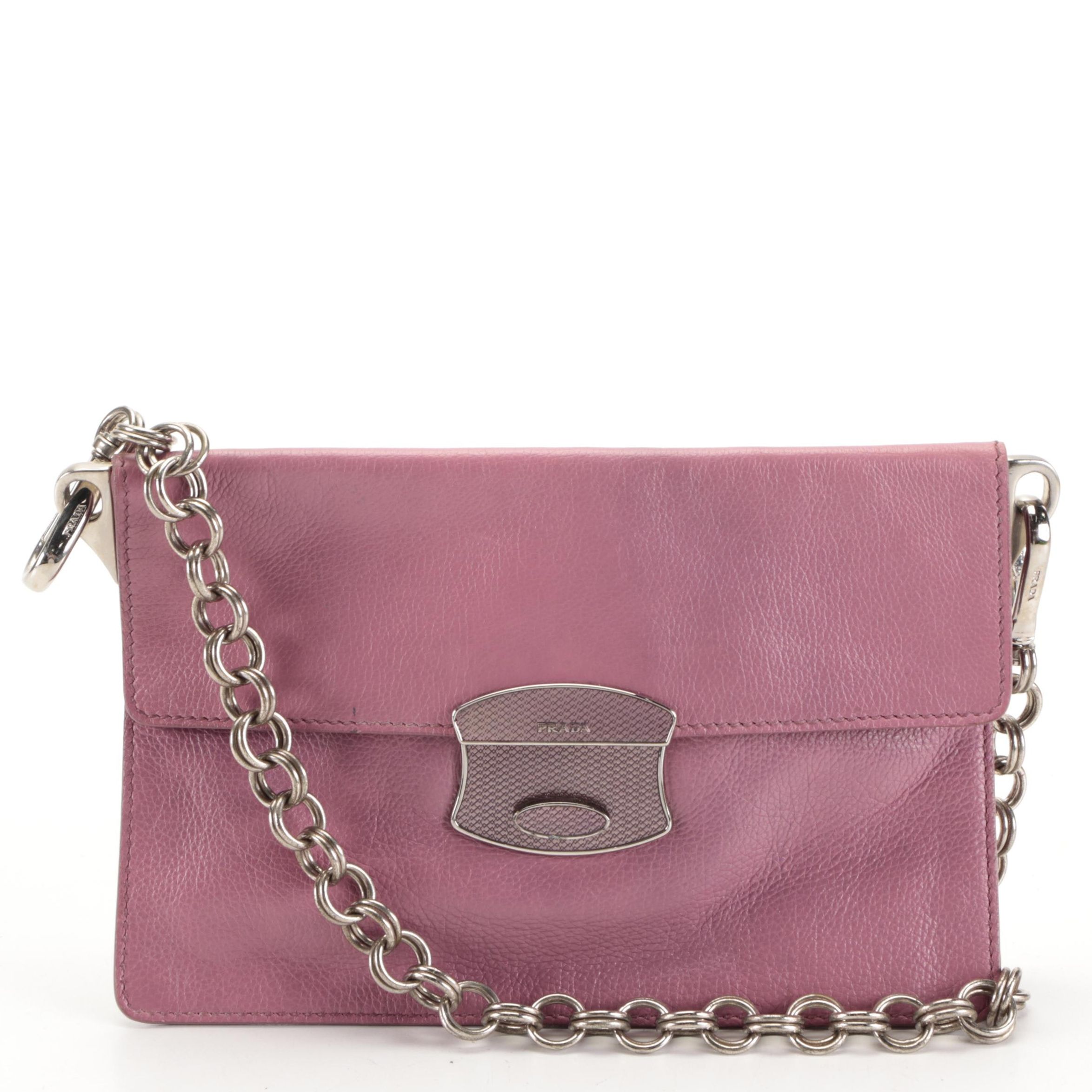 Prada Mauve Leather Front-Flap Chain-Link Shoulder Bag