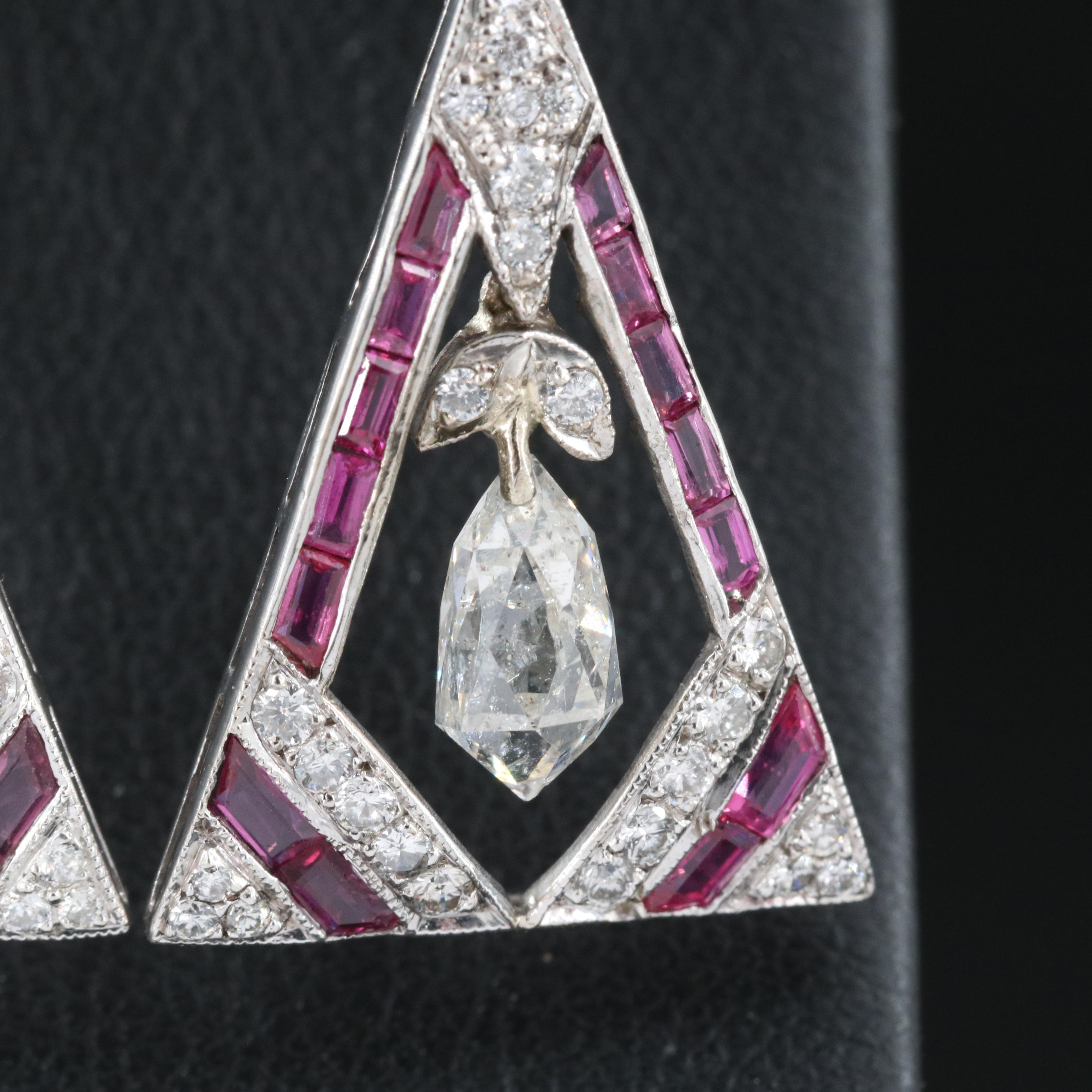Art Deco Style 18K 2.55 CTW Diamond and Ruby Pendulum Earrings