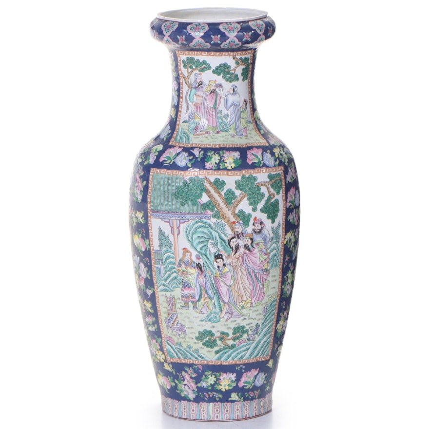 Large Chinese Floor Vase with Figural Scenes