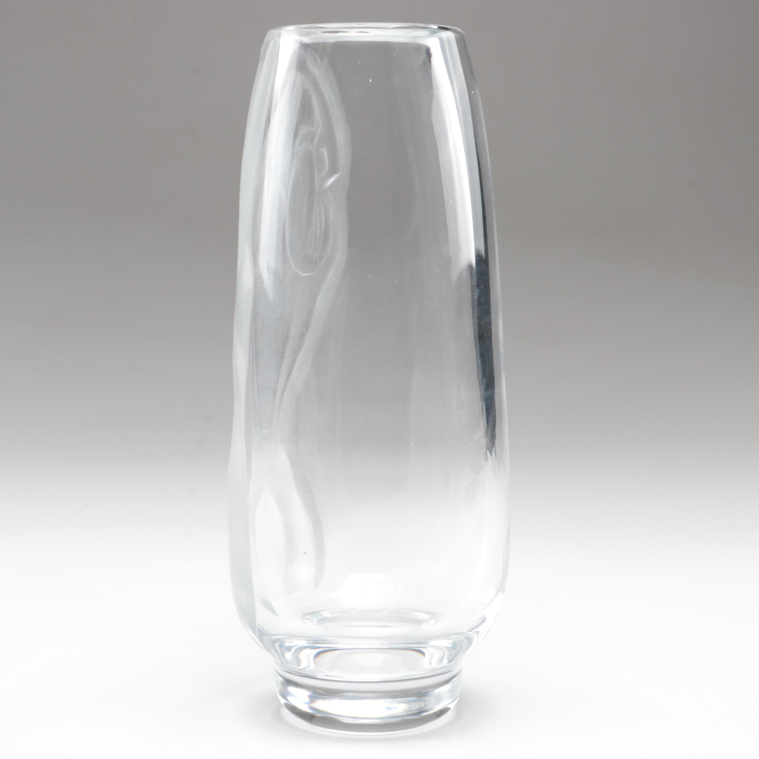 Plátek Bohemian Engraved Nude Figure Clear Czech Crystal Vase, 1977