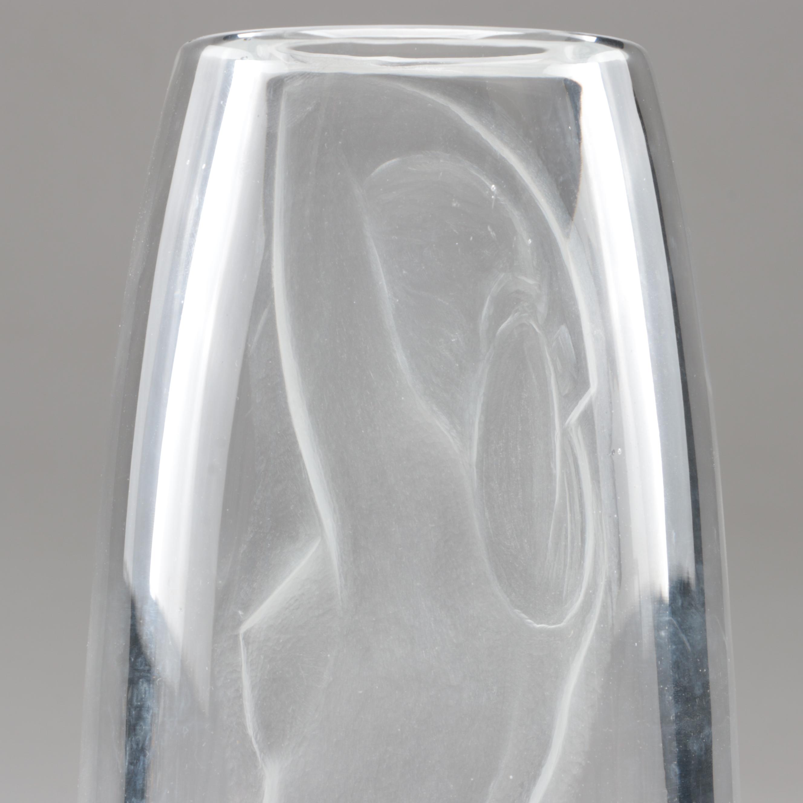 Plátek Bohemian Engraved Nude Figure Clear Czech Crystal Vase, 1977