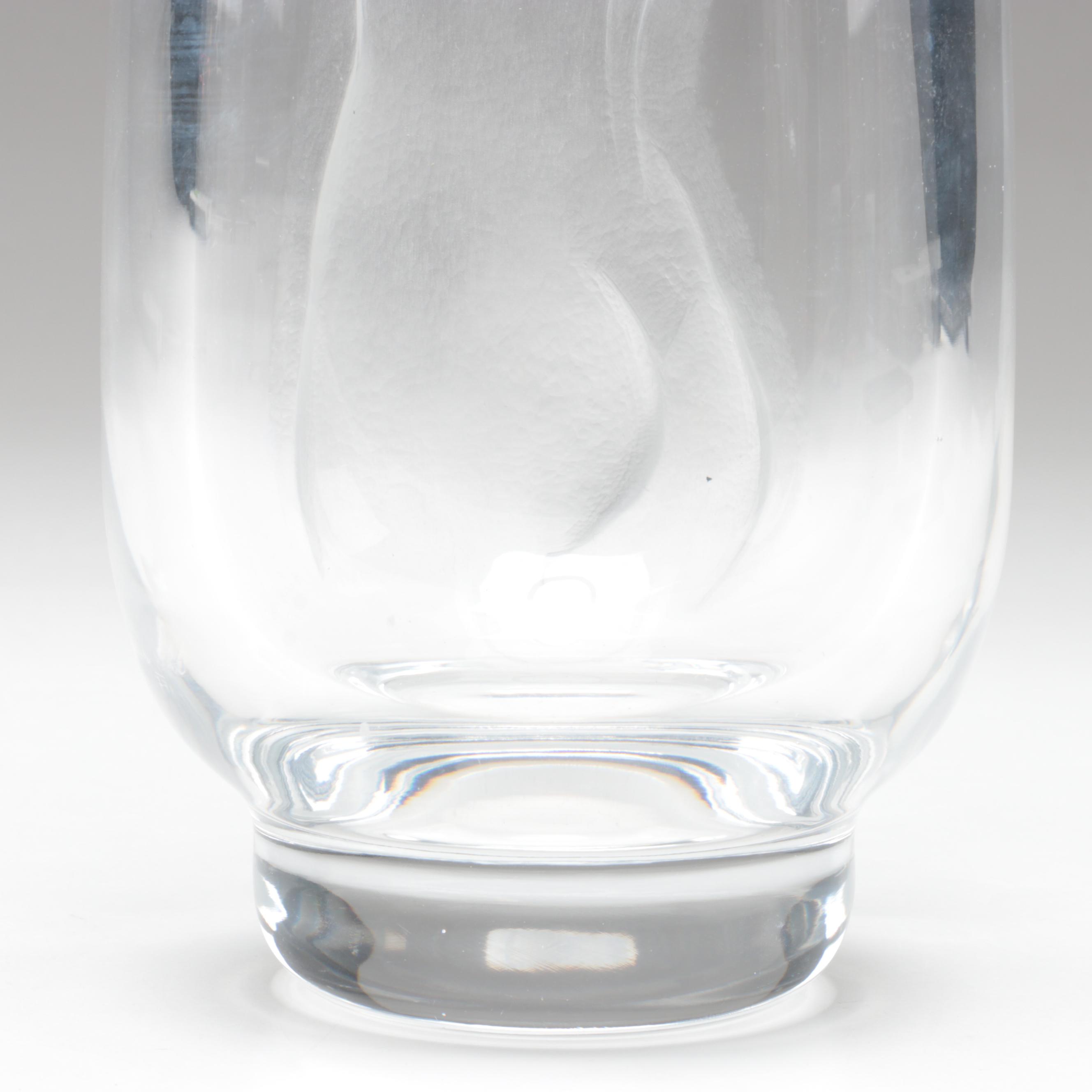 Plátek Bohemian Engraved Nude Figure Clear Czech Crystal Vase, 1977
